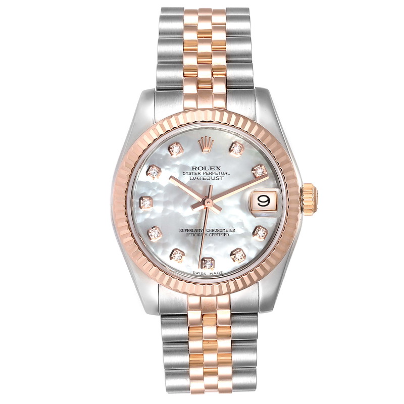 Rolex Datejust Midsize Steel Rose Gold MOP Diamond Ladies Watch 178271 ...