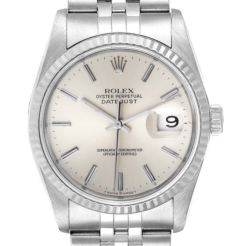 Rolex Datejust Silver Dial Fluted Bezel Steel White Gold Mens Watch 16234 PARTIAL PAYMENT SwissWatchExpo