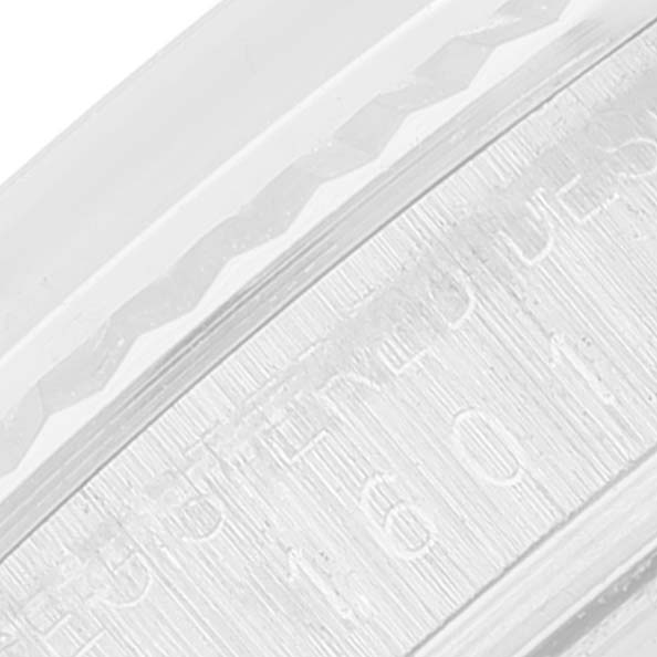 This image shows a close-up of the engraving on the inner bezel of a Rolex Datejust 1601 Men
s Stainless Steel Black Dial 1601 Men
s Stainless Steel Black Dial watch.