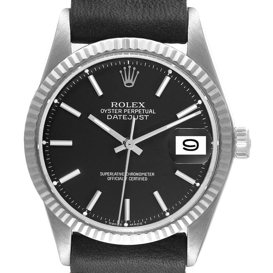 Rolex Datejust Steel White Gold Black Dial Vintage Mens Watch 1601 SwissWatchExpo