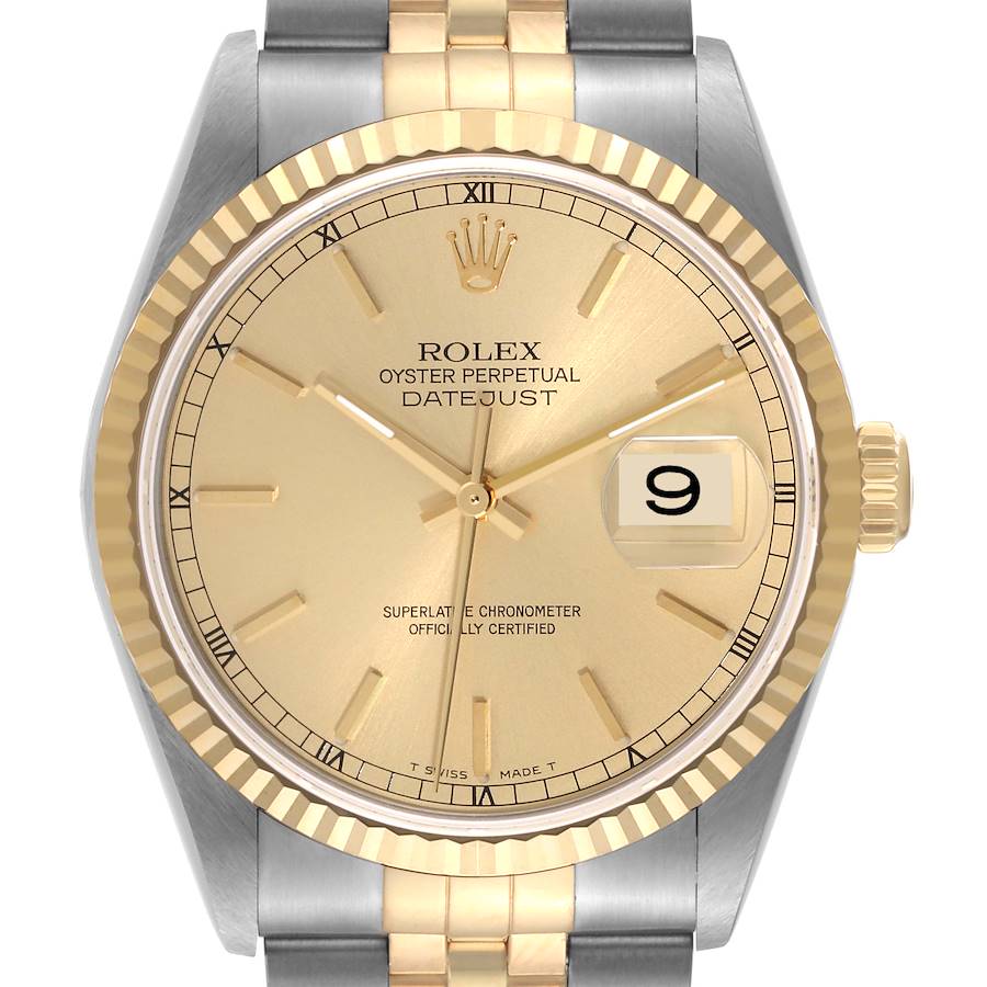 Rolex Datejust Steel Yellow Gold Champagne Dial Mens Watch 16233 Box Papers SwissWatchExpo