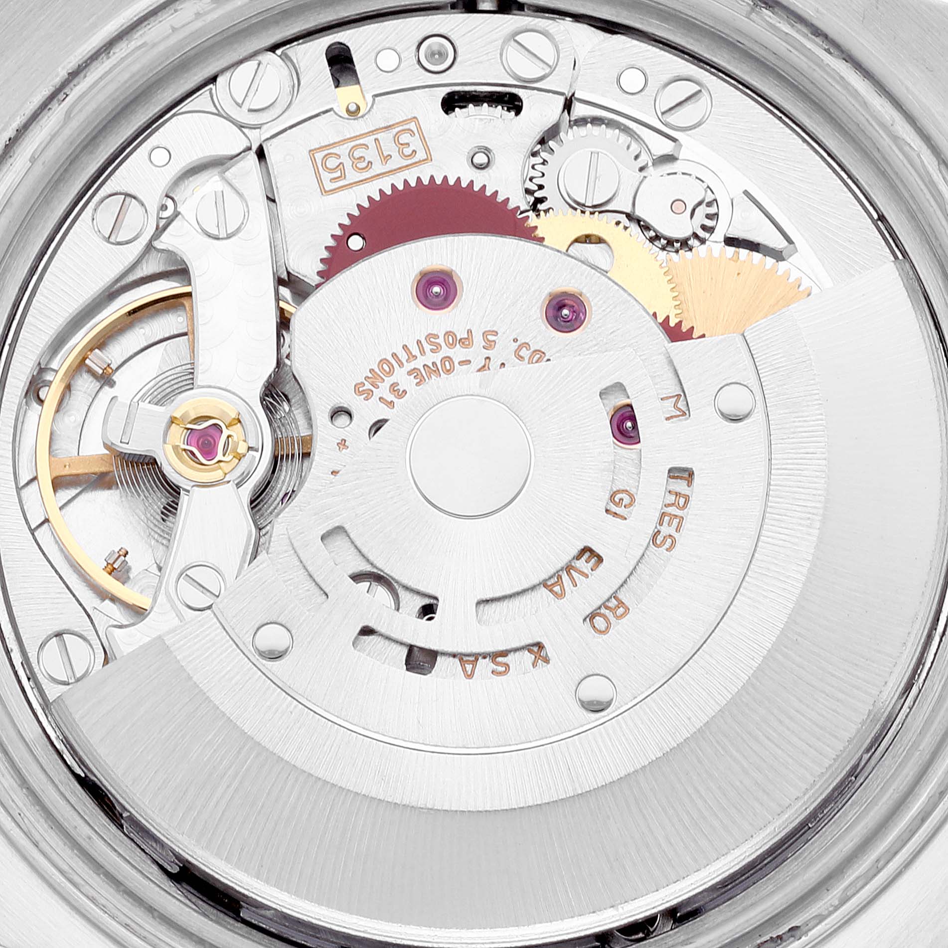 This image shows a close-up view of the movement mechanism inside a Rolex Datejust 16233 Men's Steel and Gold (two tone) Champagne Dial 16233 Men's Steel and Gold (two tone) Champagne Dial watch.