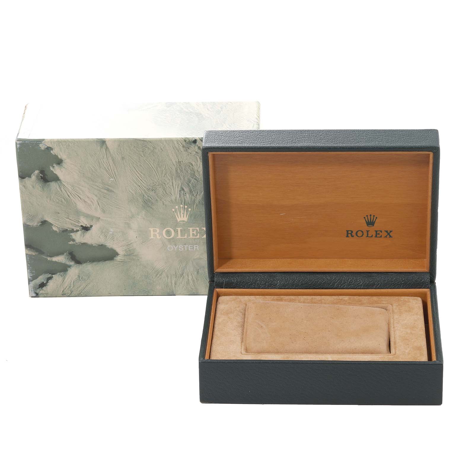 The image shows a Rolex Datejust 16013 Men's Steel and Gold (two tone) Champagne Dial 16013 Men's Steel and Gold (two tone) Champagne Dial watch box and outer packaging from a front angle.