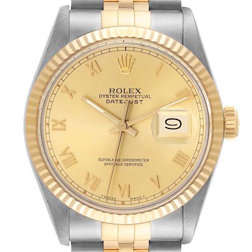 Photo of Rolex Datejust Steel Yellow Gold Roman Dial Vintage Mens Watch 16013