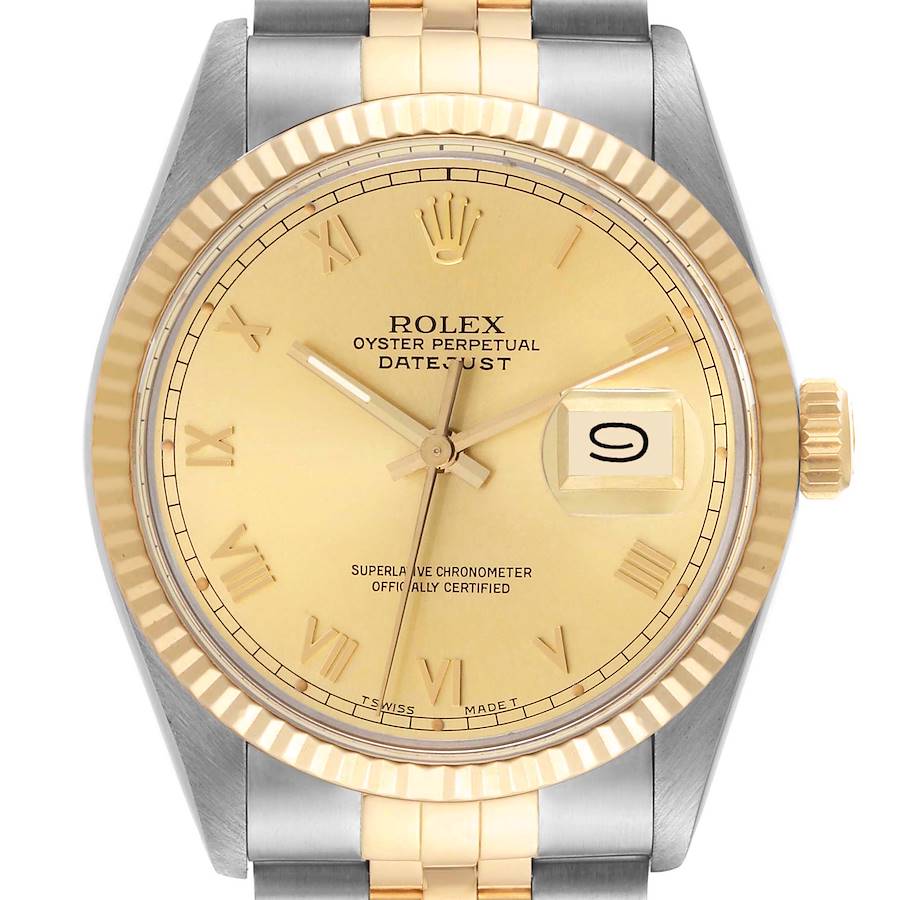 Rolex Datejust Steel Yellow Gold Roman Dial Vintage Mens Watch 16013 SwissWatchExpo