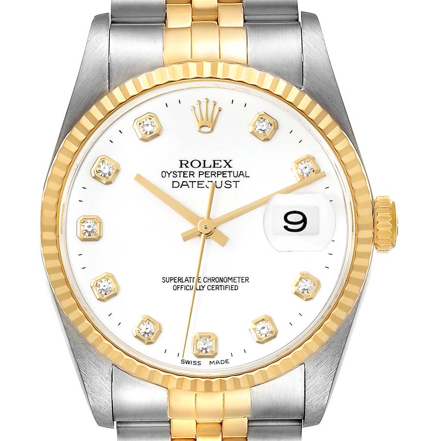 Rolex Datejust Steel Yellow Gold White Diamond Dial Mens Watch 16233 Box Papers SwissWatchExpo