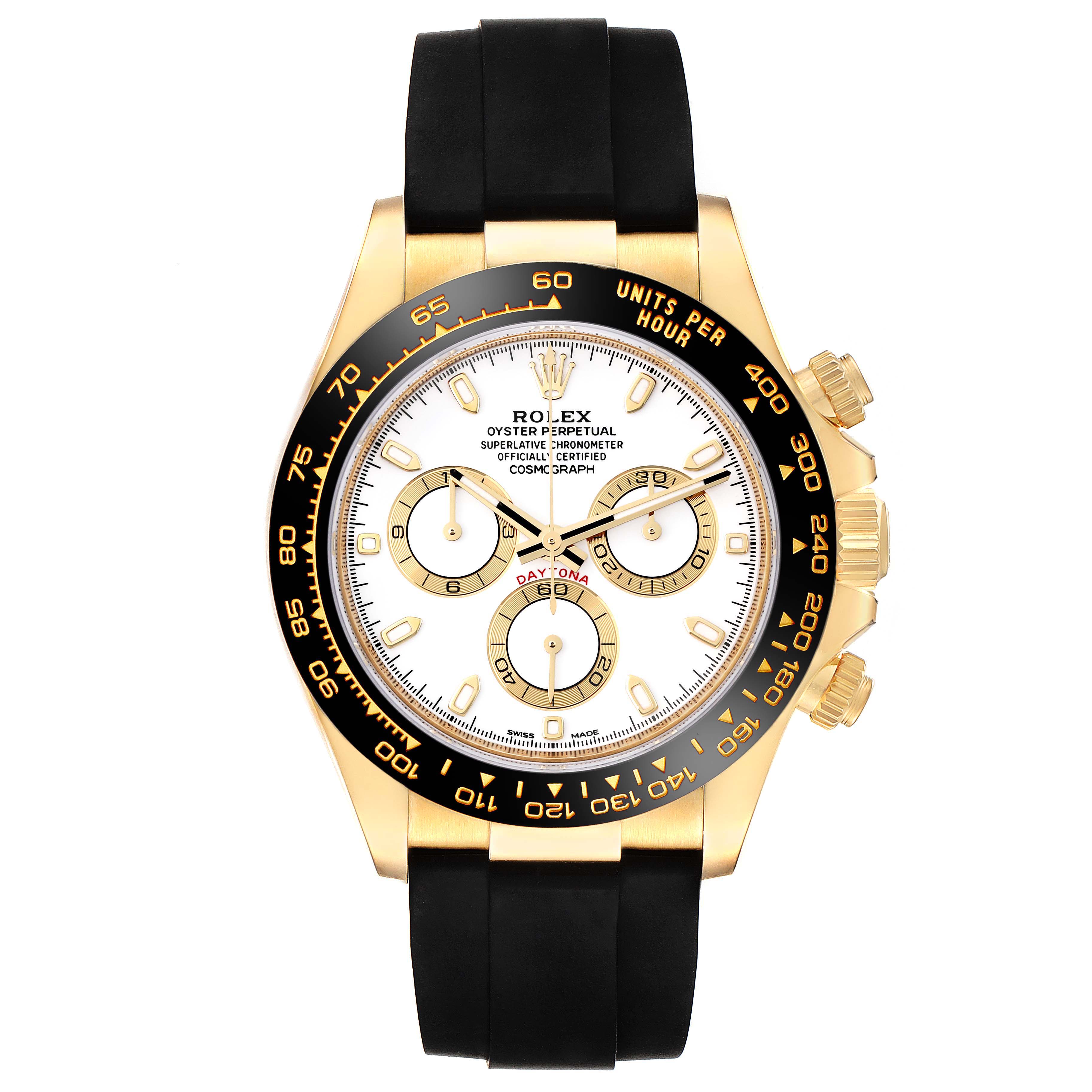 Rolex Daytona Yellow Gold Ceramic Bezel Rubber Strap Watch 116518 Box ...