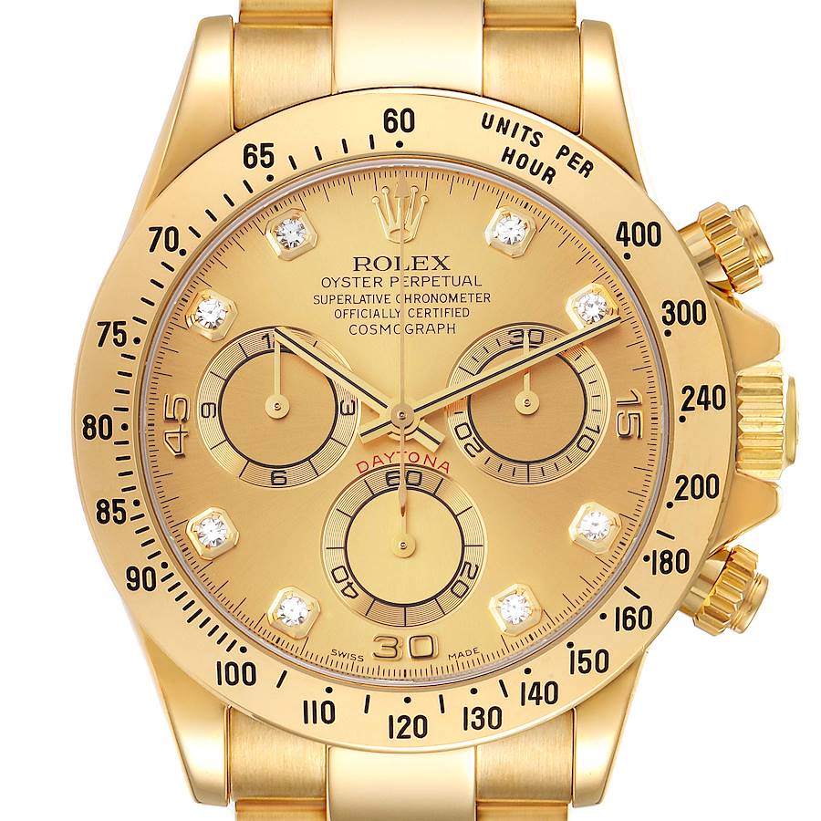 Rolex Daytona Yellow Gold Diamond Dial Mens Watch 116528 Box Papers SwissWatchExpo