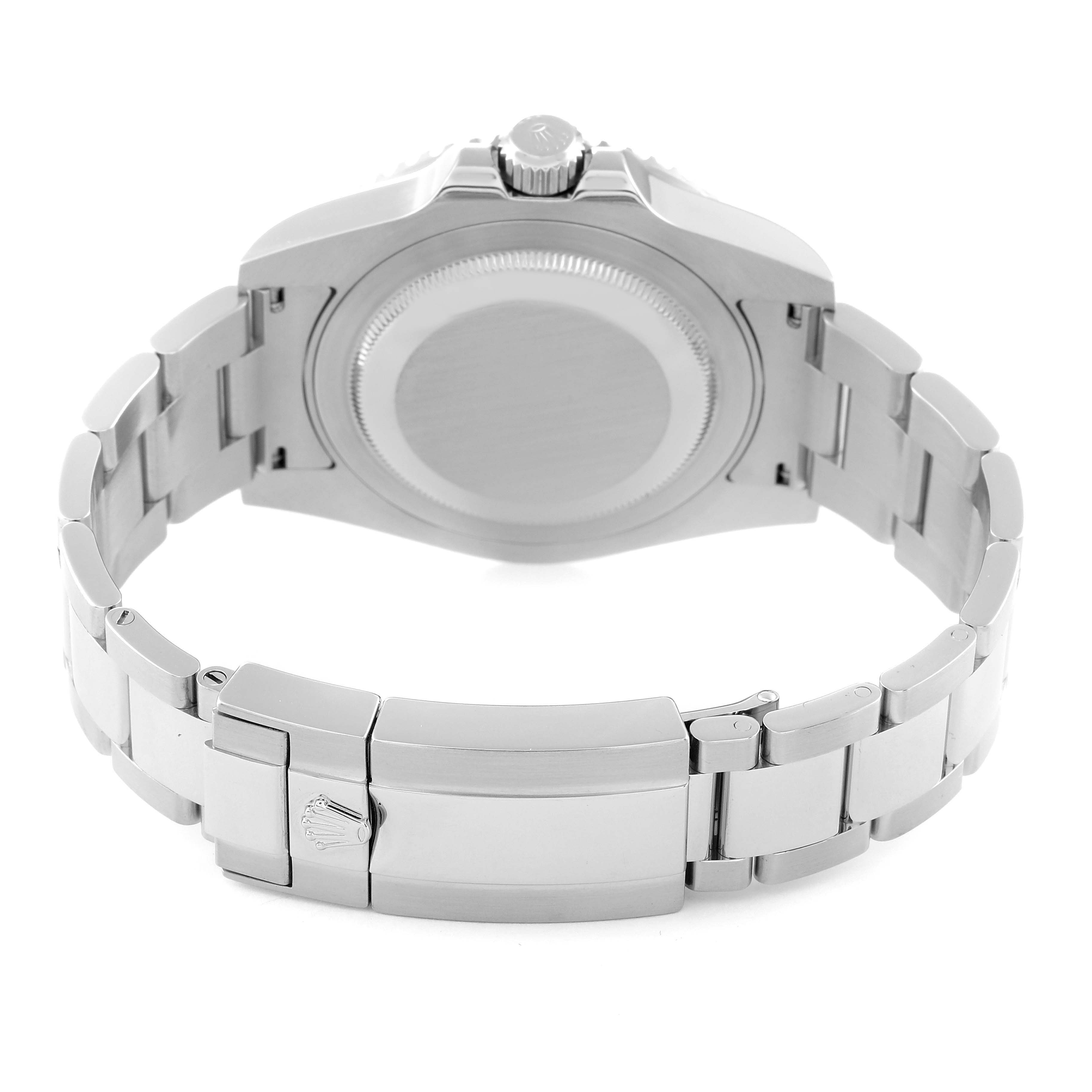 The image shows the back side and bracelet of a Rolex GMT-Master 116710 Men
s Stainless Steel Black Dial 116710 Men
s Stainless Steel Black Dial watch, highlighting the clasp and case back.