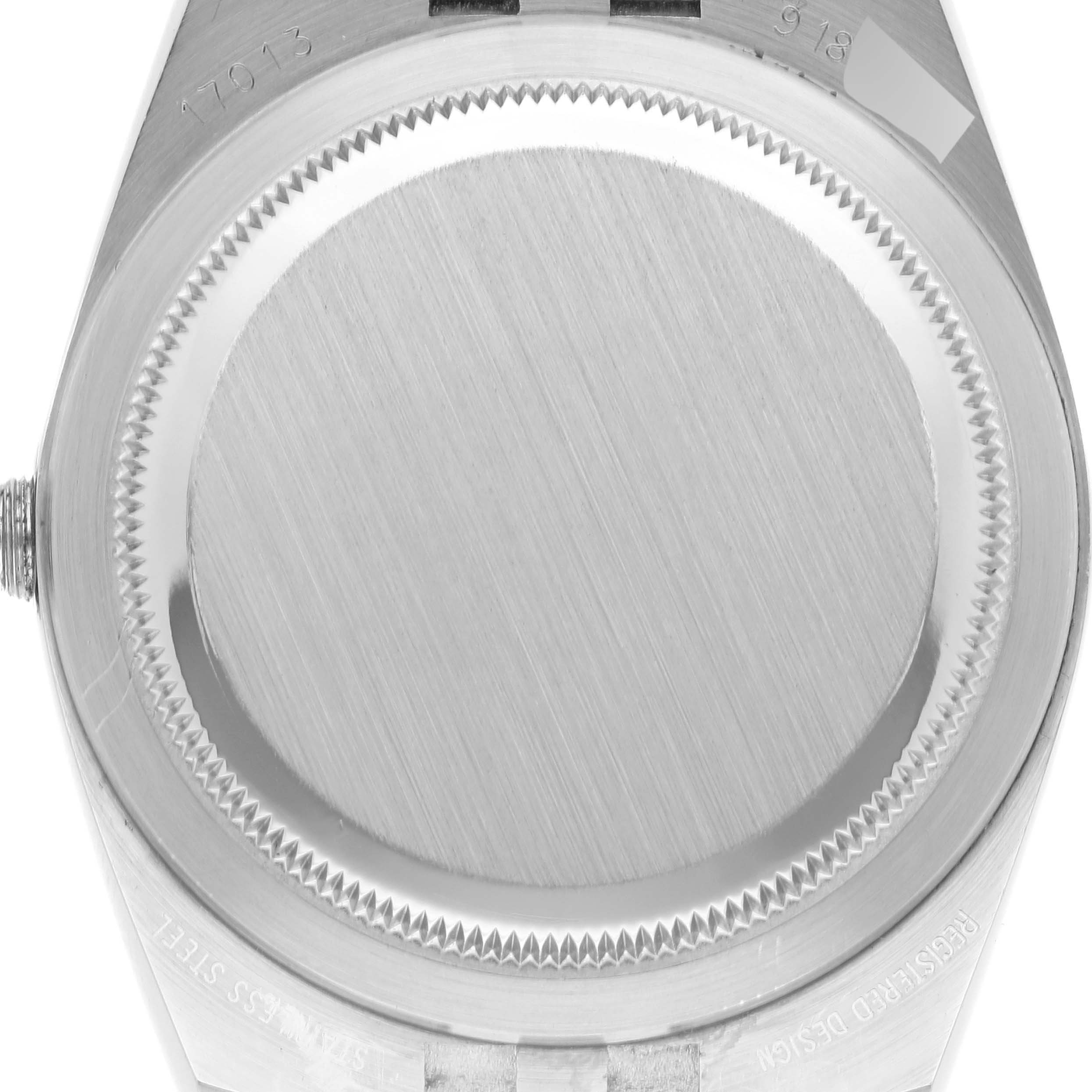 The image shows the case back of a Rolex Datejust 17013 Men's Steel and Gold (two tone) Champagne Dial 17013 Men's Steel and Gold (two tone) Champagne Dial watch.