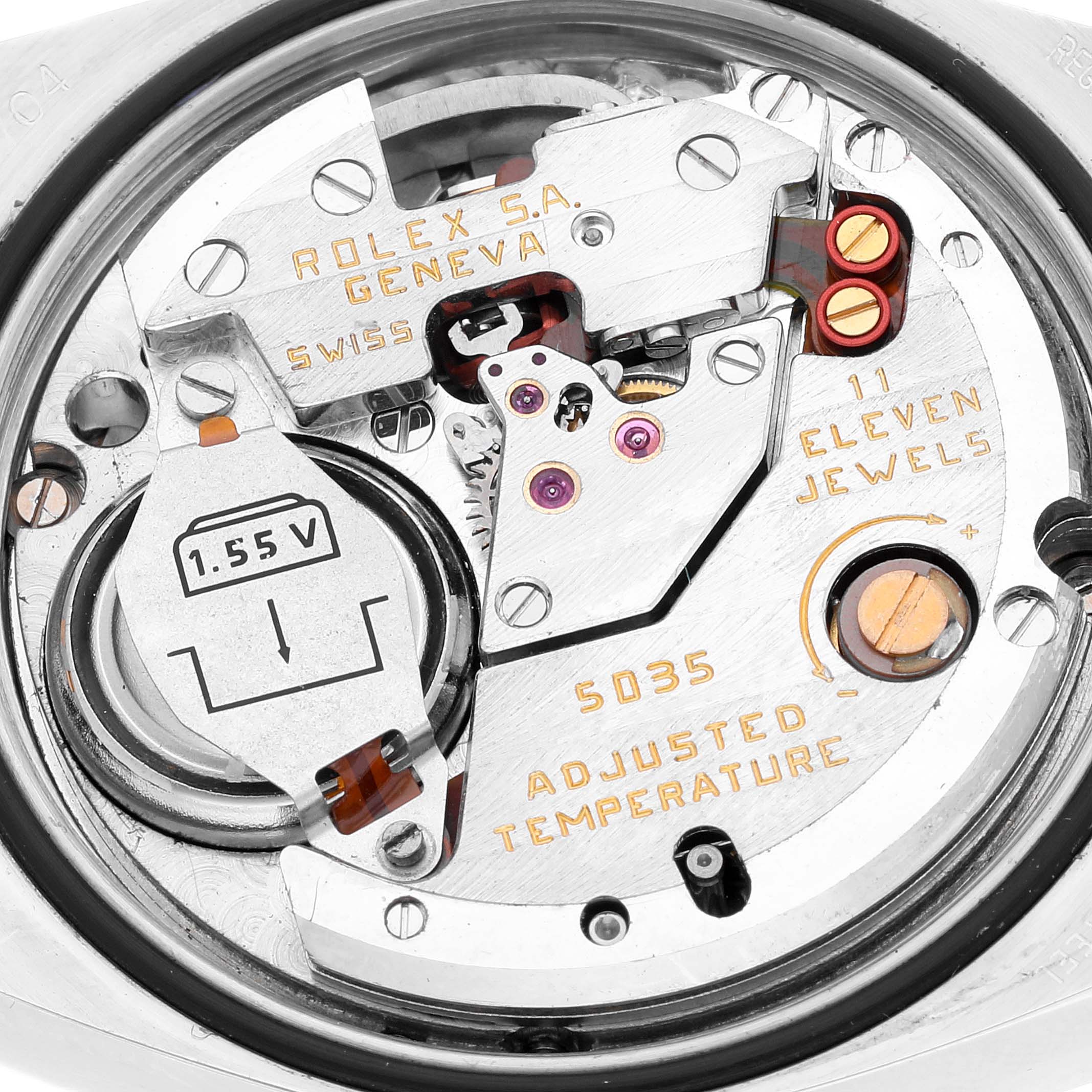 This image shows an internal view of the Rolex Datejust 17013 Men's Steel and Gold (two tone) Champagne Dial 17013 Men's Steel and Gold (two tone) Champagne Dial model's movement and mechanics from the back.