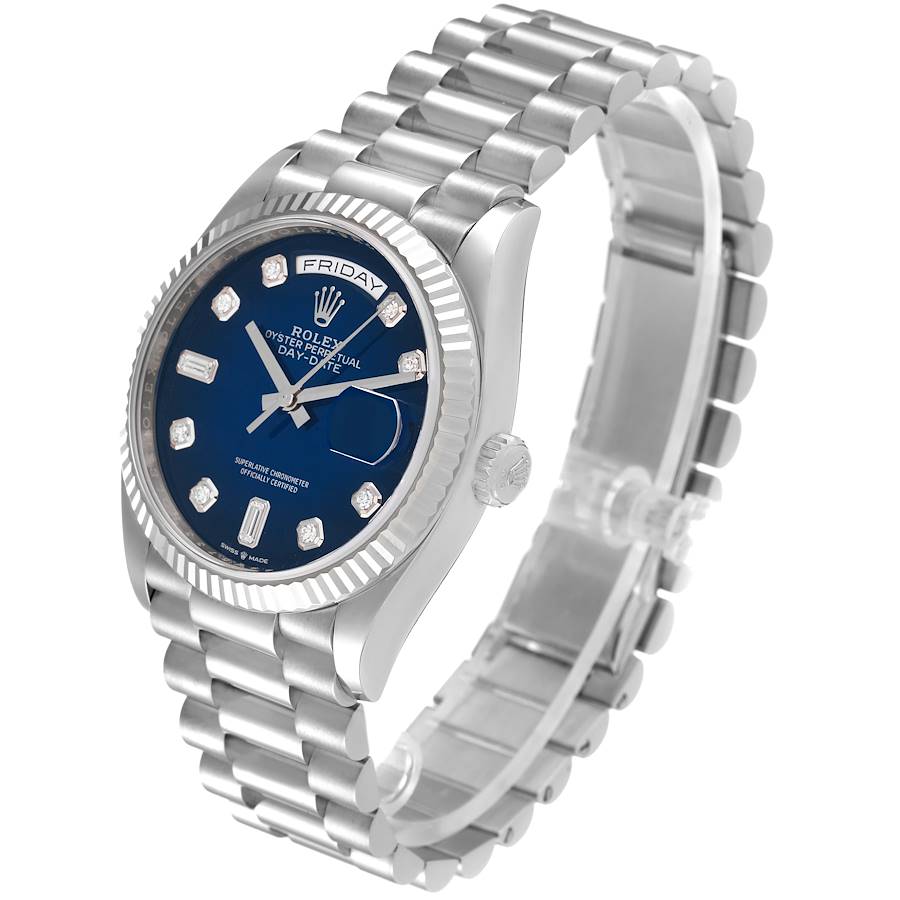 Rolex President Day-Date White Gold Blue Diamond Dial Mens Watch 128239 ...