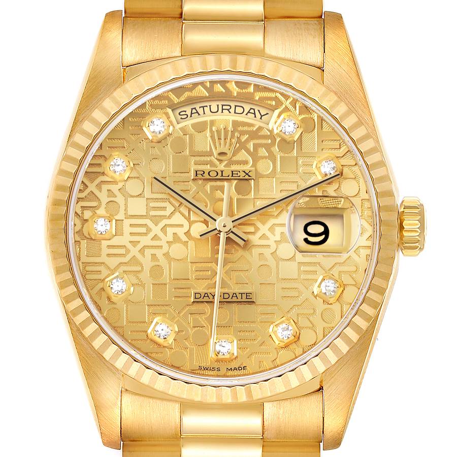 Rolex President Day-Date Yellow Gold Diamond Mens Watch 18238 Box Papers SwissWatchExpo
