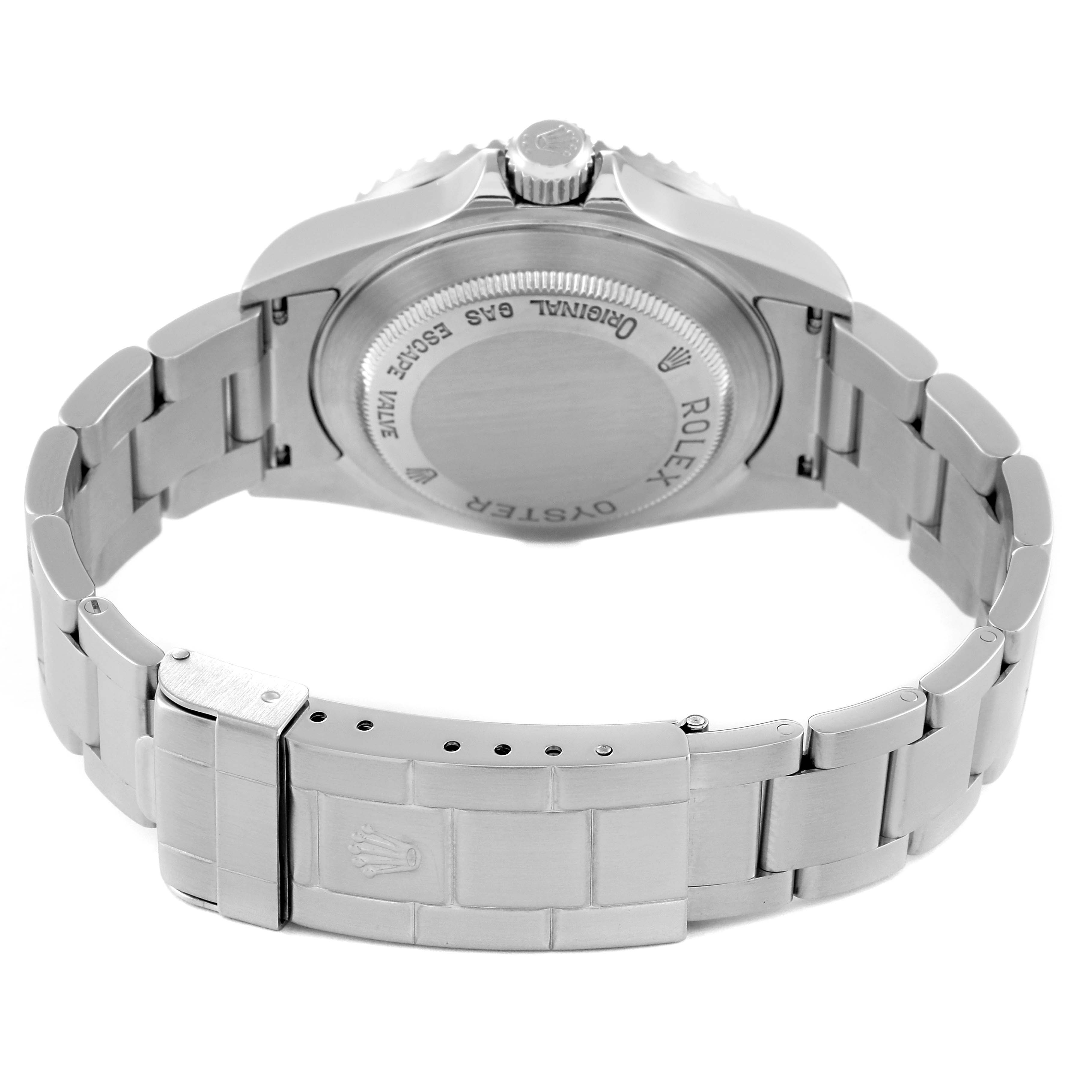 The image shows the back case and bracelet clasp of a Rolex Sea-Dweller 16600 Men
s Stainless Steel Black Dial 16600 Men
s Stainless Steel Black Dial watch.