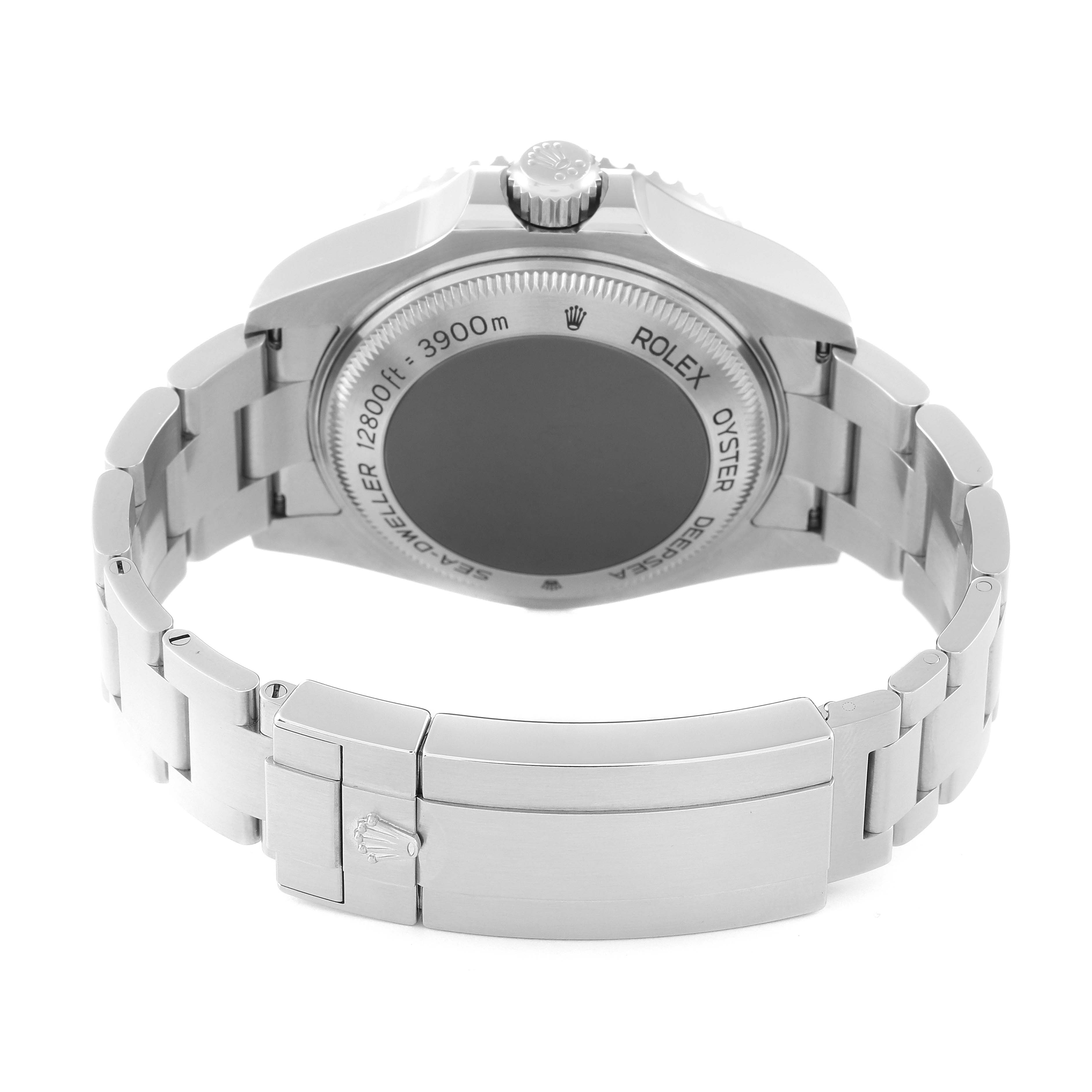 This image shows the back and bracelet clasp of the Rolex Sea-Dweller 126660 Men
s Stainless Steel Black Dial 126660 Men
s Stainless Steel Black Dial watch from a rear angle.