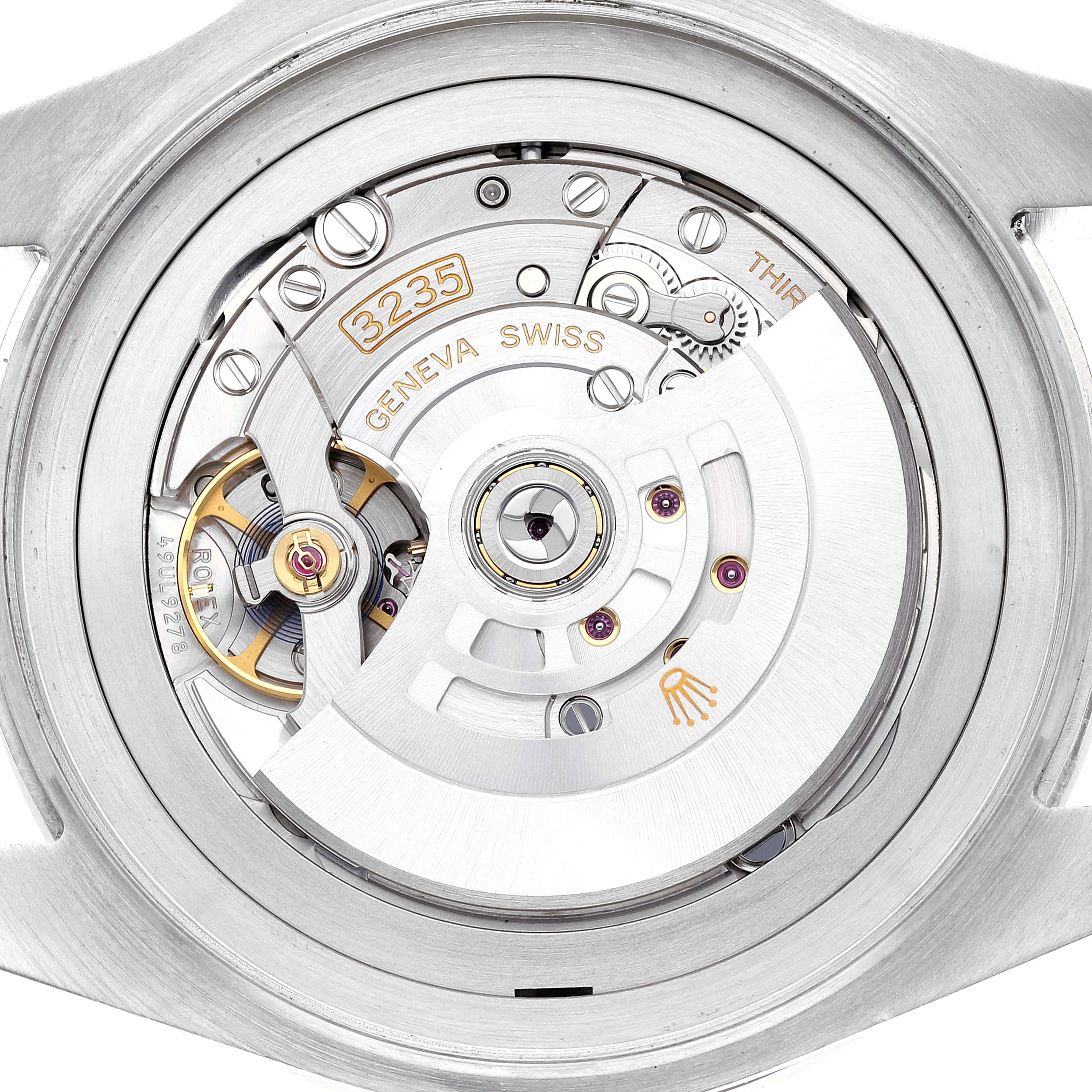 The image shows the back view of the Rolex Sea-Dweller 126660 Men
s Stainless Steel Black Dial 126660 Men
s Stainless Steel Black Dial watch, highlighting its intricate movement and rotor with visible branding.