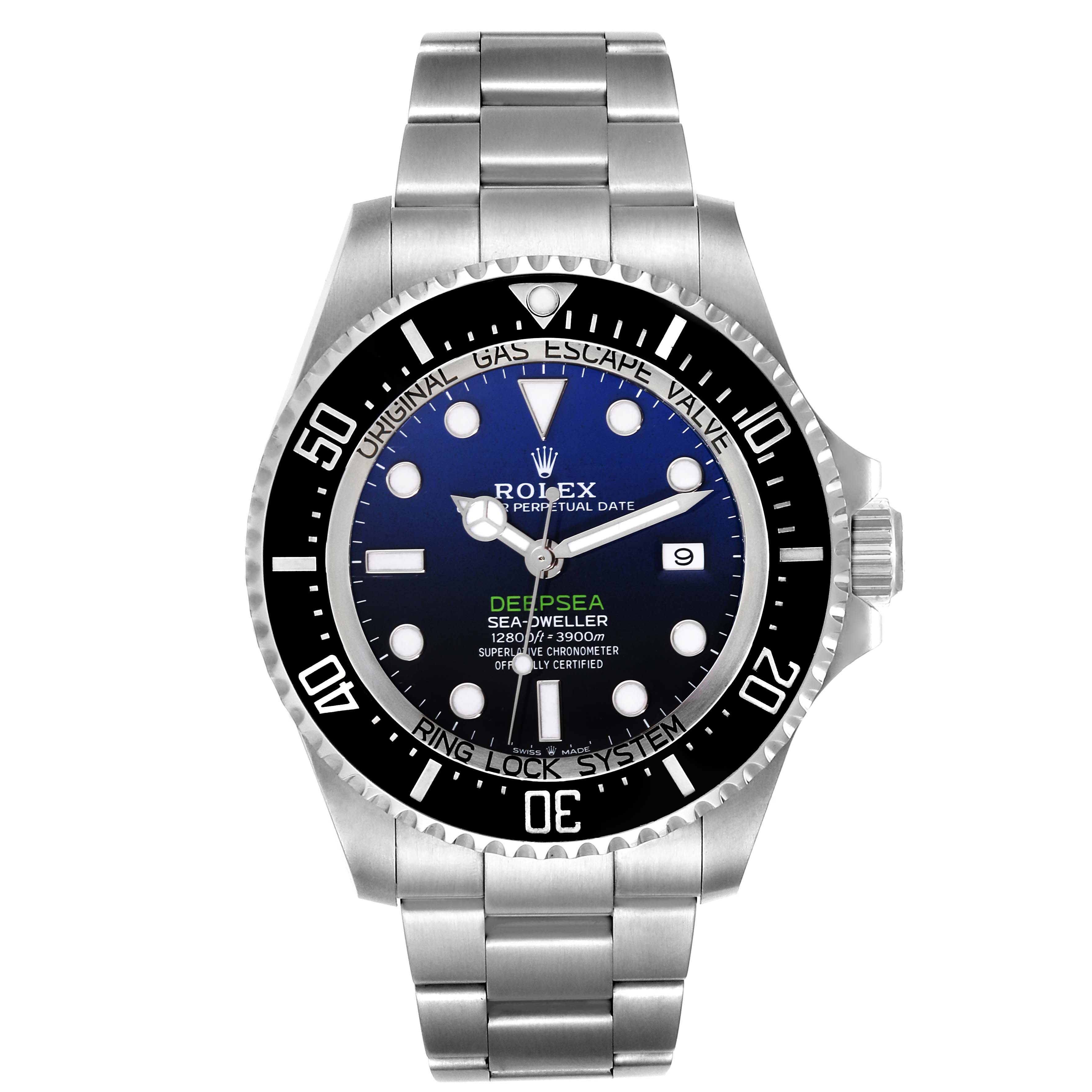 The image shows a front view of a Rolex Sea-Dweller 126660 Men
s Stainless Steel Black Dial 126660 Men
s Stainless Steel Black Dial watch, displaying the dial, bezel, bracelet, and crown.