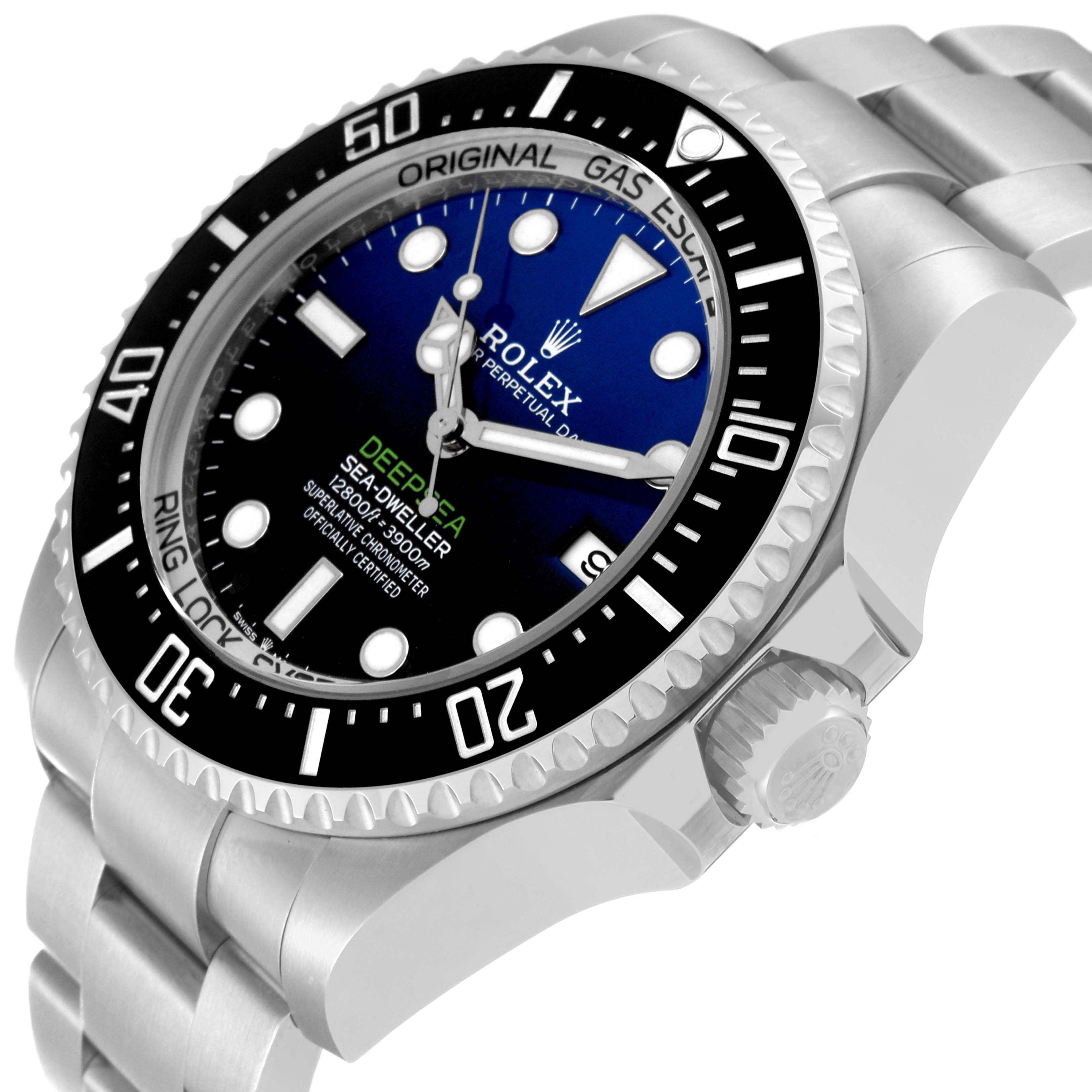 The image shows a Rolex Sea-Dweller 136660 Men
s Stainless Steel Blue Dial 136660 Men
s Stainless Steel Blue Dial watch at an angle highlighting the dial, bezel, and part of the bracelet.