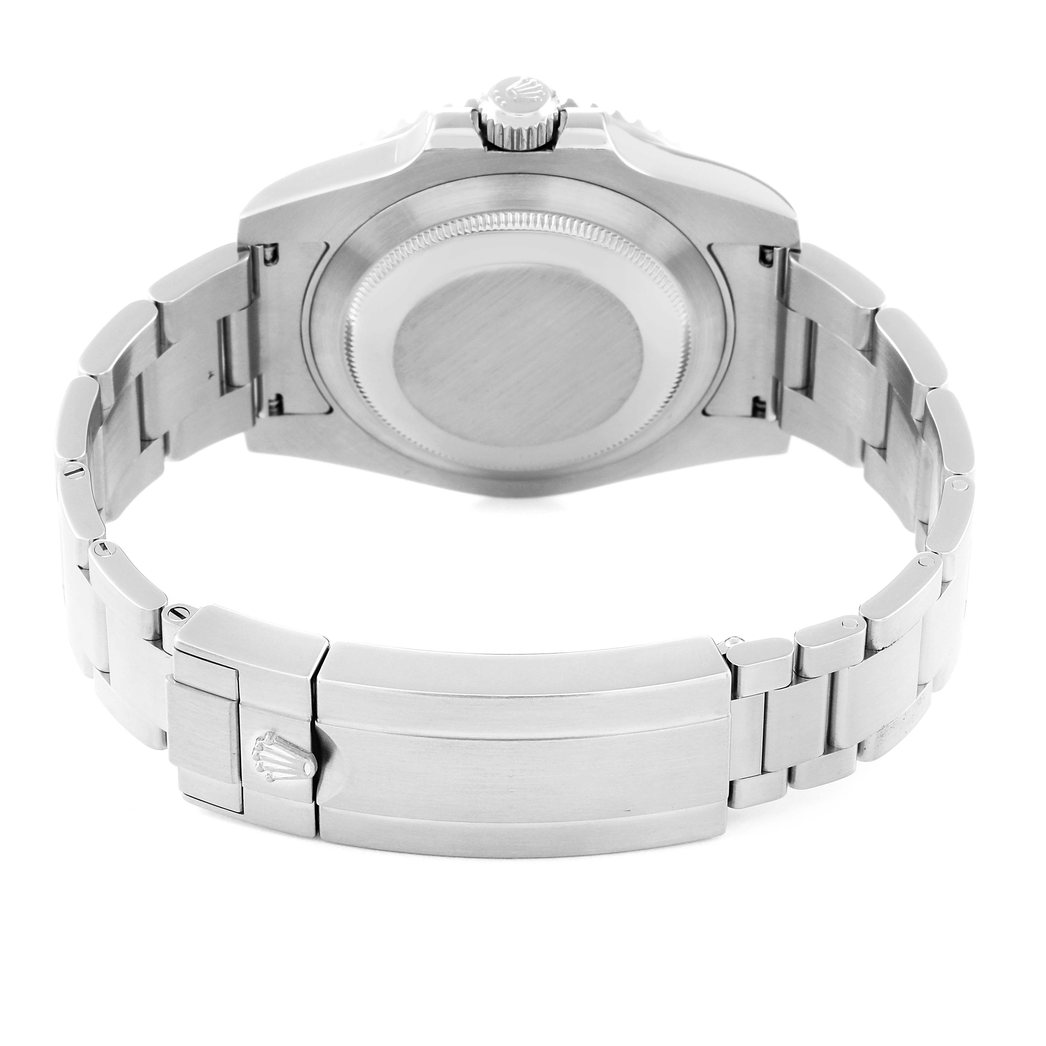 The image shows the back and bracelet of a Rolex Submariner 116610LV Men
s Stainless Steel Green Dial 116610LV Men
s Stainless Steel Green Dial watch from a rear angle.