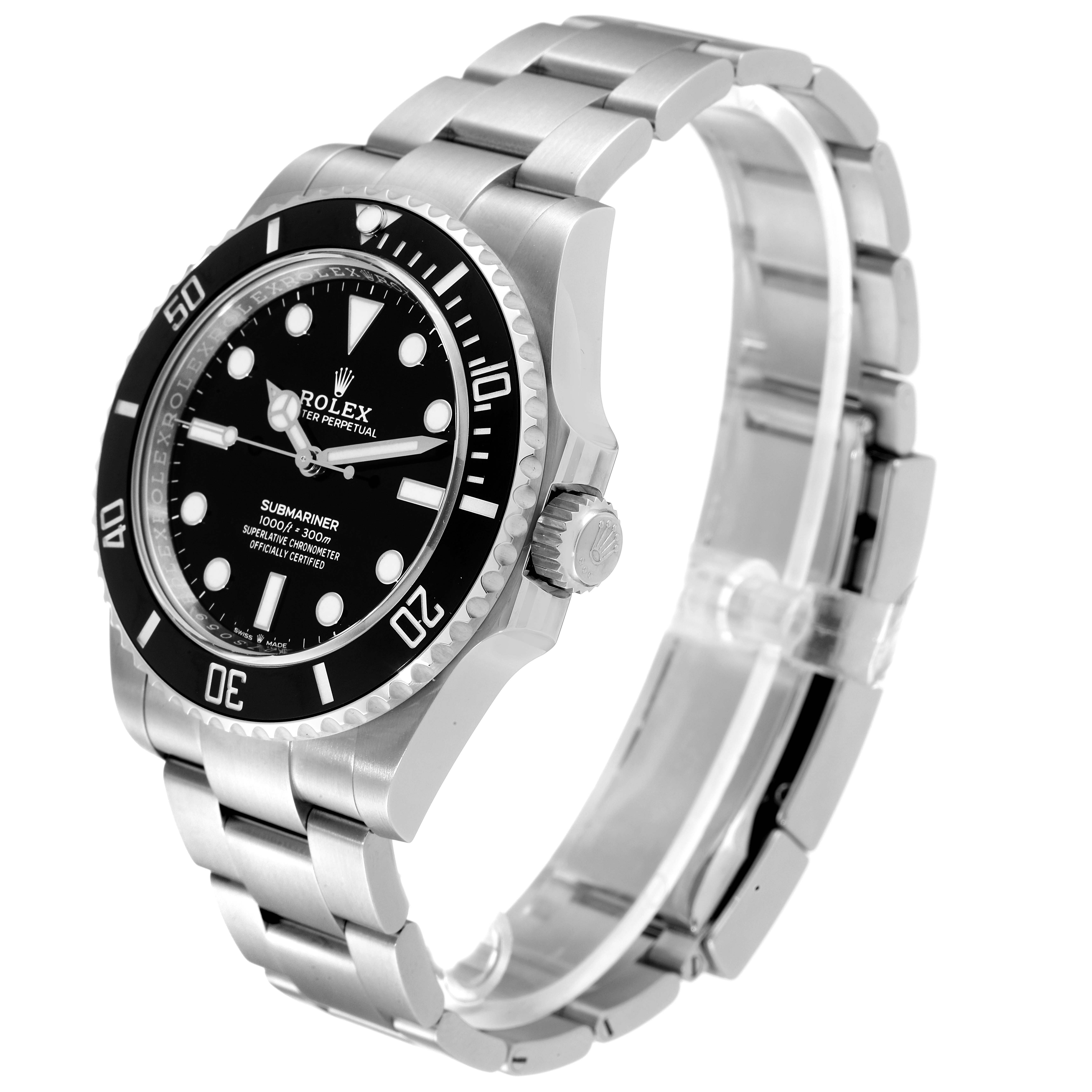 The image shows a Rolex Submariner 124060 Men
s Stainless Steel Black Dial 124060 Men
s Stainless Steel Black Dial watch at a three-quarter angle, displaying the face, bezel, case, and bracelet.