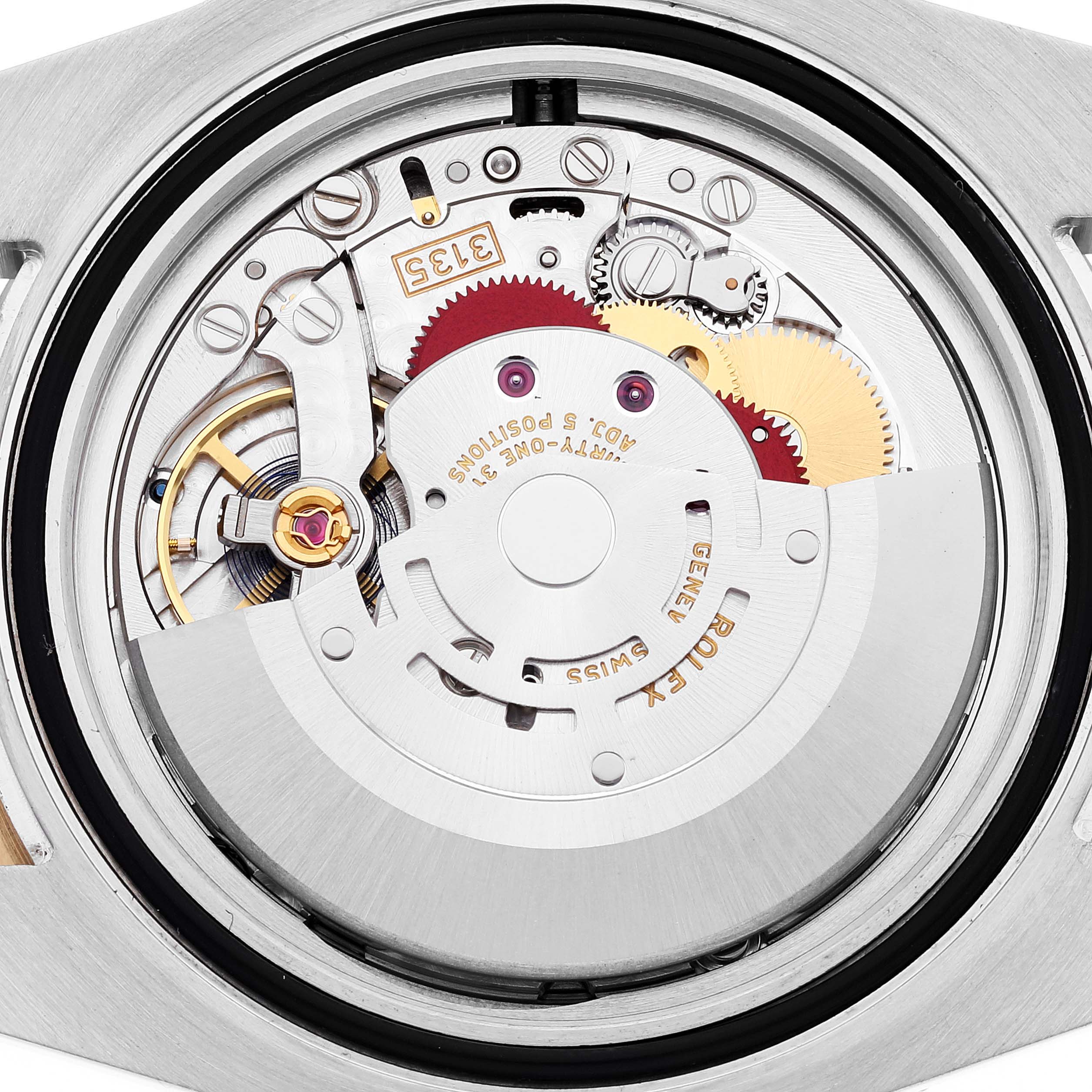 This image shows the internal mechanical movement of a Rolex Submariner 116613 Men's Steel and Gold (two tone) Blue Dial 116613 Men's Steel and Gold (two tone) Blue Dial model, viewed from the back.