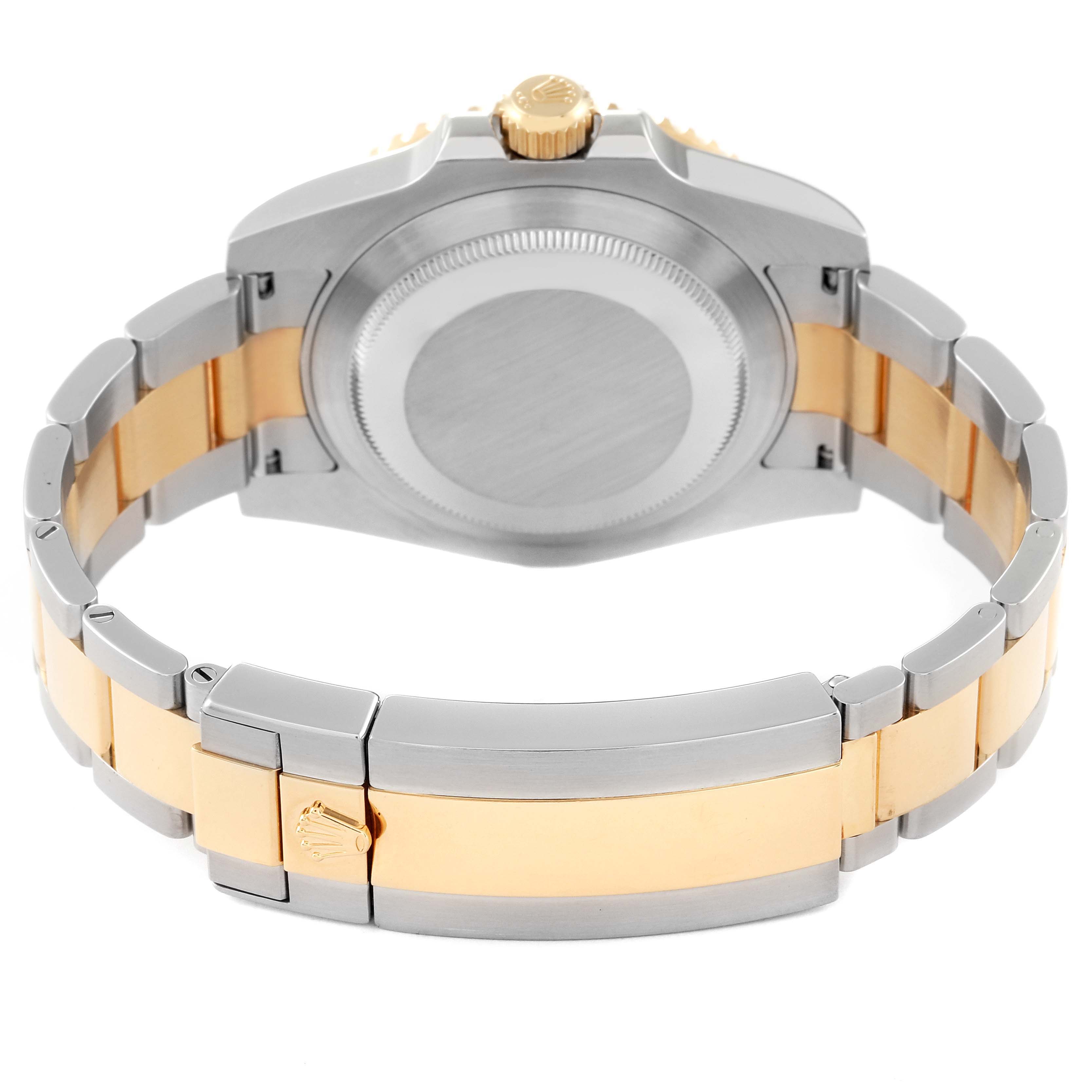 The image shows the back case and bracelet of a Rolex Submariner 116613 Men's Steel and Gold (two tone) Blue Dial 116613 Men's Steel and Gold (two tone) Blue Dial watch at a rear angle.