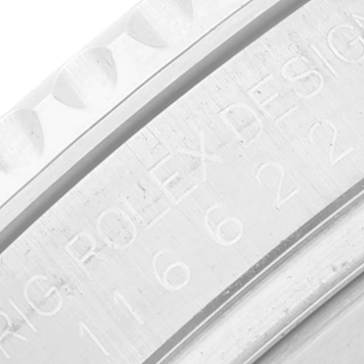 The image shows a close-up of the bezel and engraved inner bezel ring of the Rolex Yacht-Master 116622 Men's Stainless Steel Grey Dial 116622 Men's Stainless Steel Grey Dial watch.