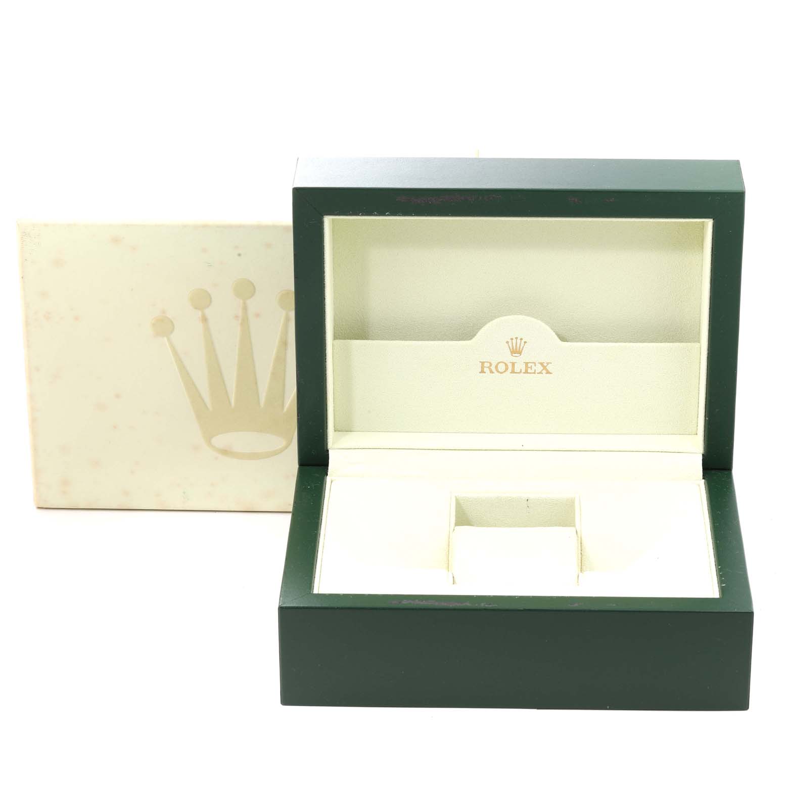 The image shows an open Rolex Yacht-Master 16622 Men's Stainless Steel Silver Dial 16622 Men's Stainless Steel Silver Dial watch box with the brand logo and an outer sleeve.