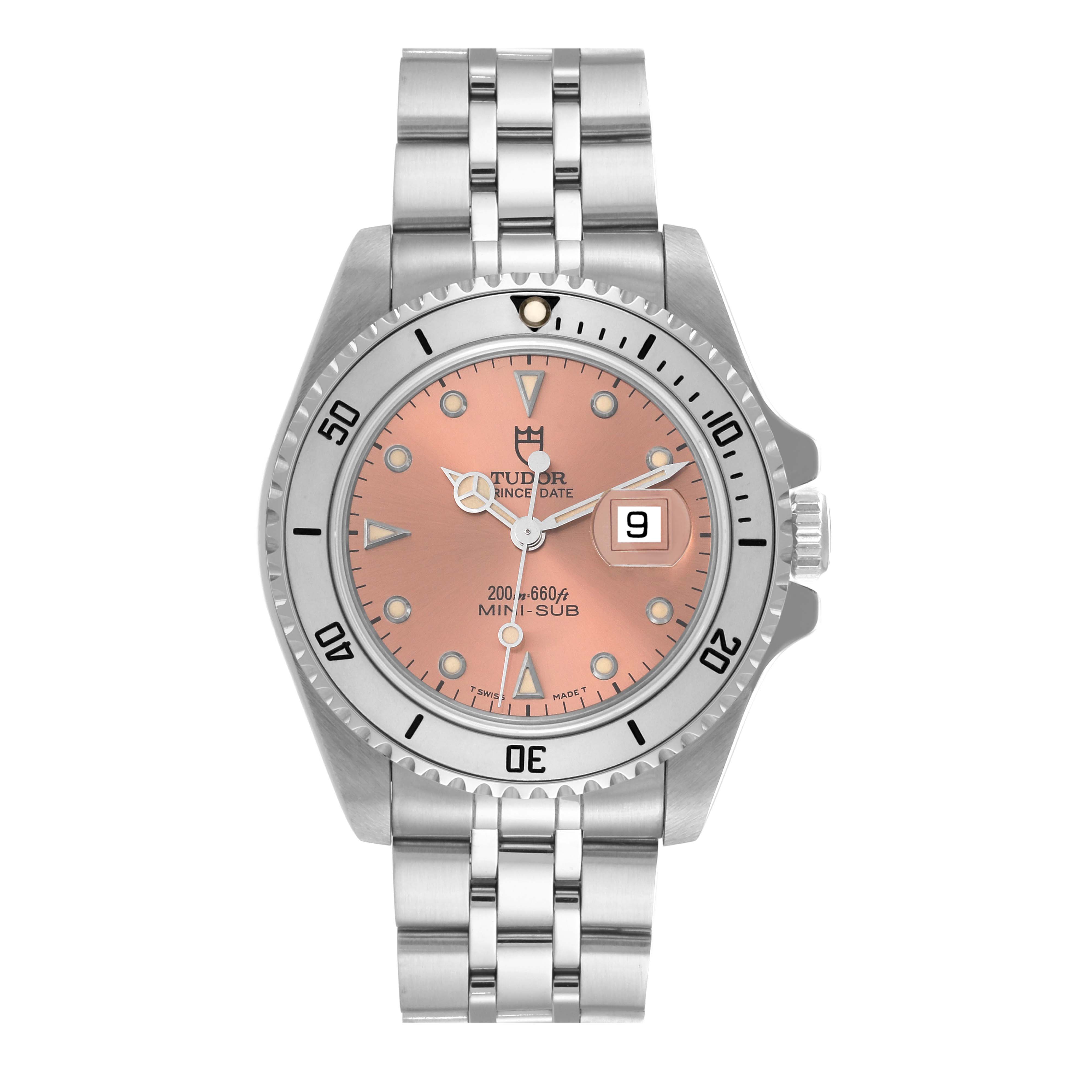 The image shows a front view of the Tudor Prince model watch, highlighting the dial, bezel, and bracelet.