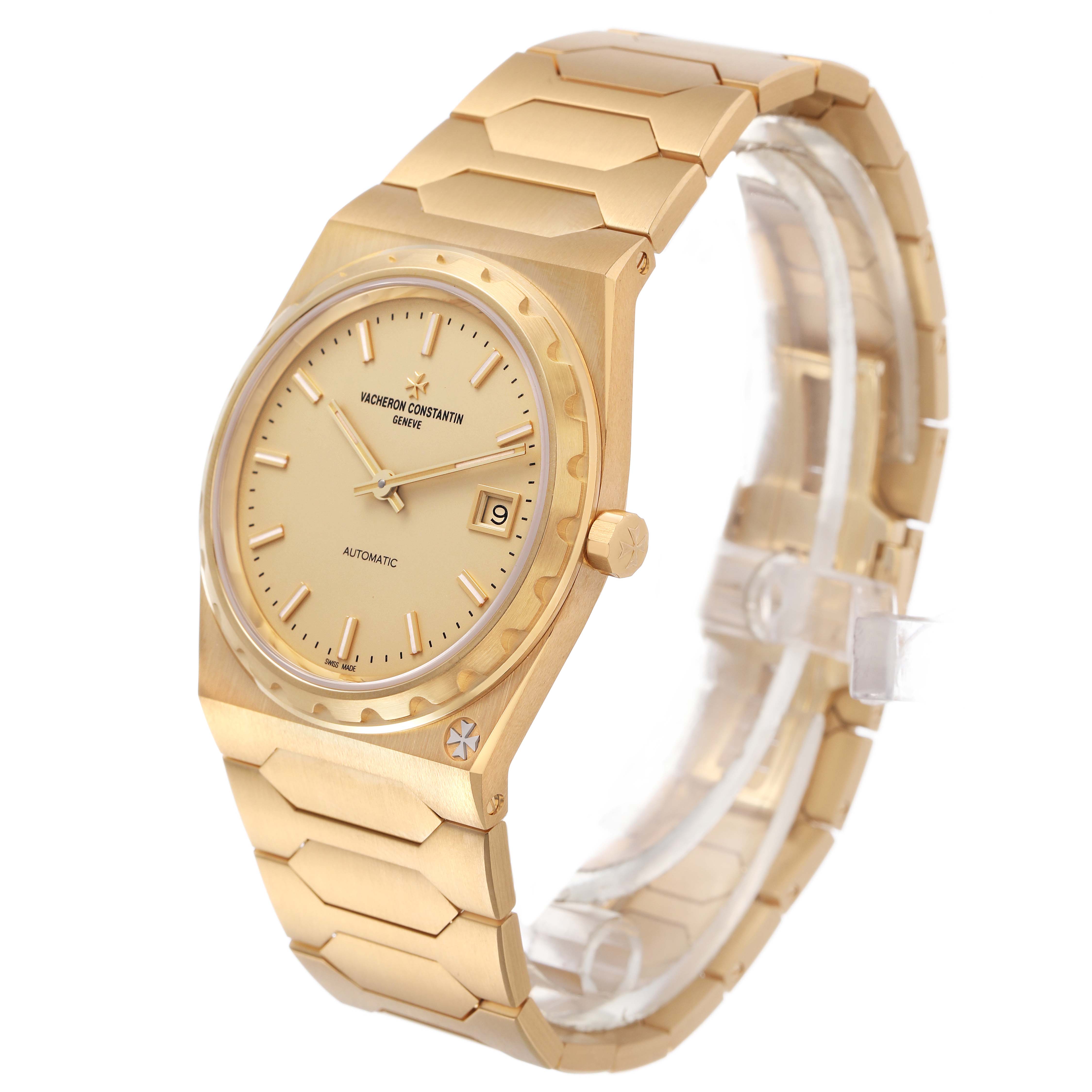 The Vacheron Constantin Historiques 4200H/222J-B935 (X42JB935) Men's Yellow Gold Champagne Dial watch is shown at a three-quarter angle, highlighting the dial, case, crown, and bracelet.