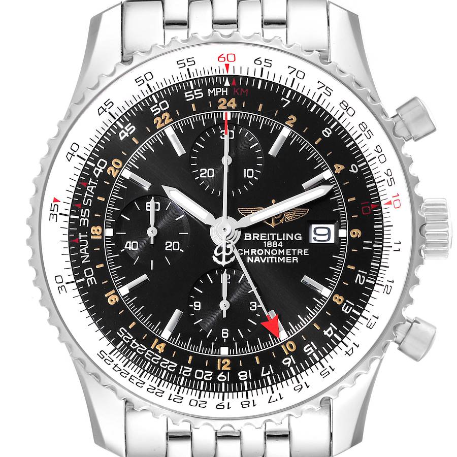 Breitling Navitimer World Black Dial Steel Mens Watch A24322 SwissWatchExpo