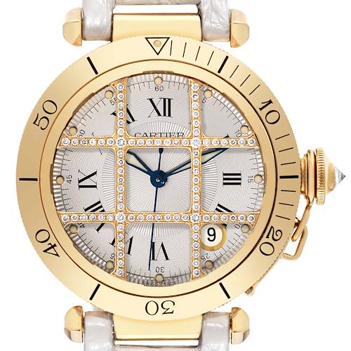 Photo of Cartier Pasha Grid 38 Yellow Gold Diamond Silver Dial Mens Watch 1023