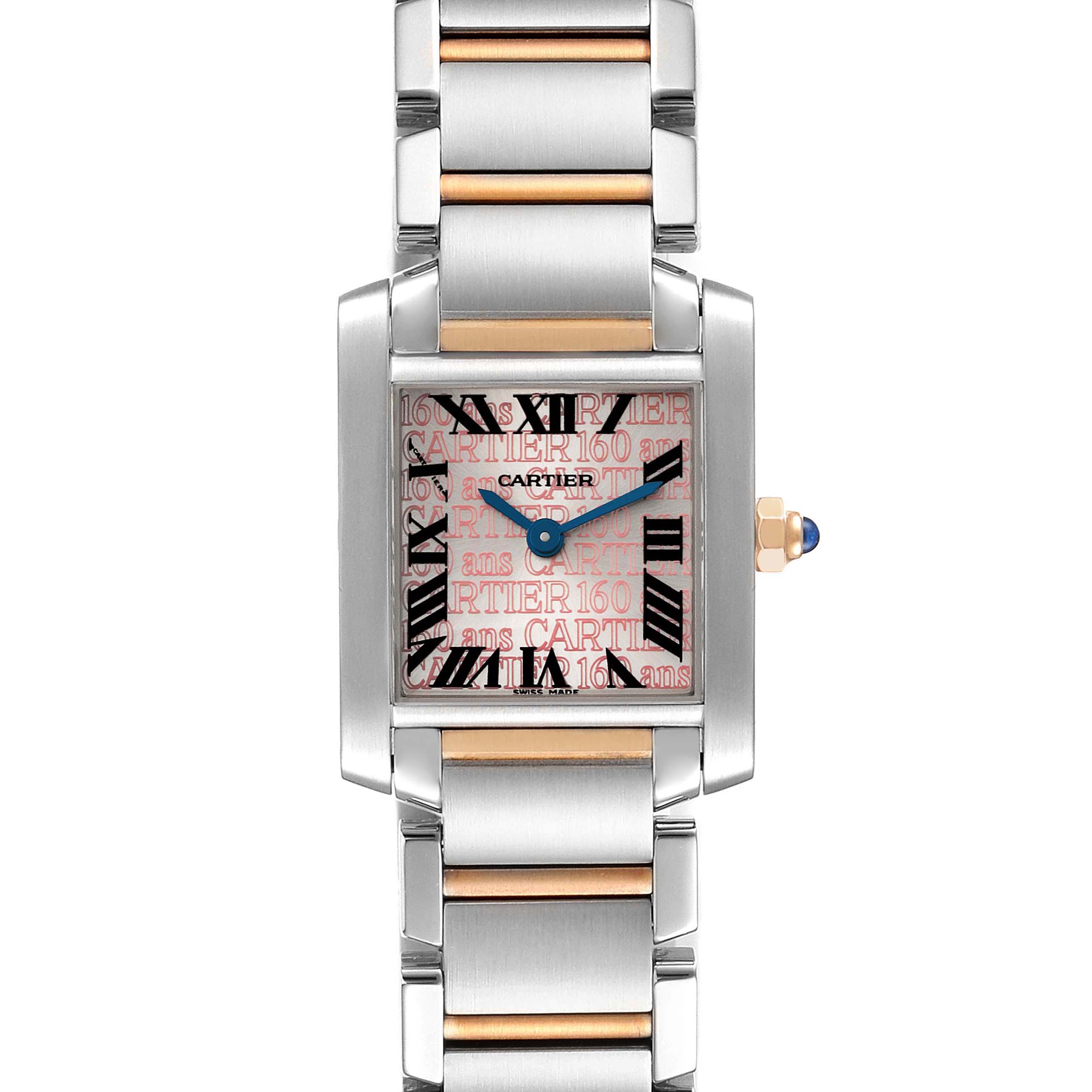 This image shows a front view of the Cartier Tank Francaise 2384 Women's Steel and Gold (two tone) Silver Dial 2384 Women's Steel and Gold (two tone) Silver Dial watch, highlighting its face, bezel, bracelet, and crown.