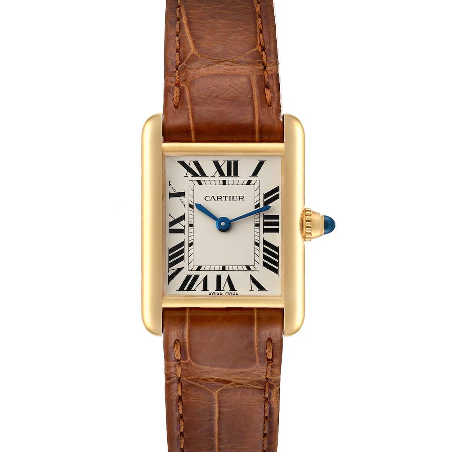 Cartier Tank Louis Small Yellow Gold Brown Strap Ladies Watch W1529856 SwissWatchExpo