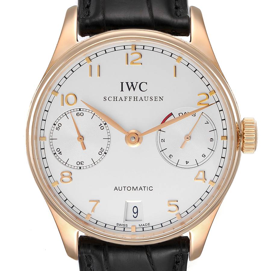 IWC Portuguese Chrono 7 Day 18k Rose Gold Mens Watch IW500004 SwissWatchExpo