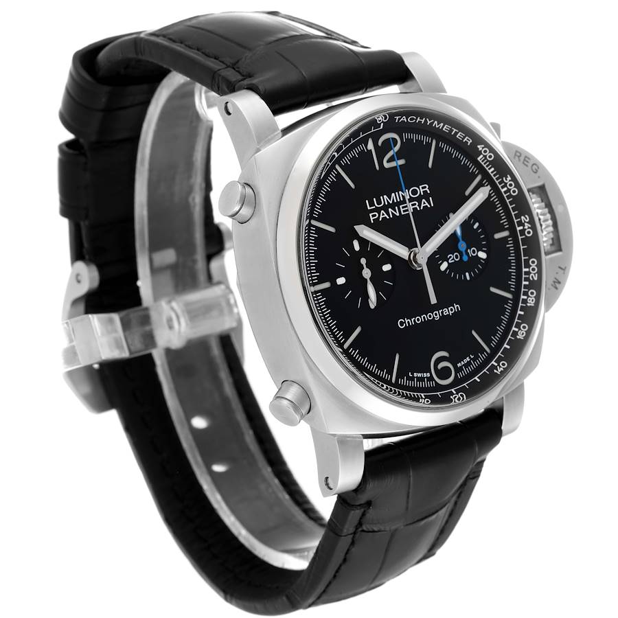 Panerai Luminor Chrono Black Dial Steel Mens Watch PAM01109 Box