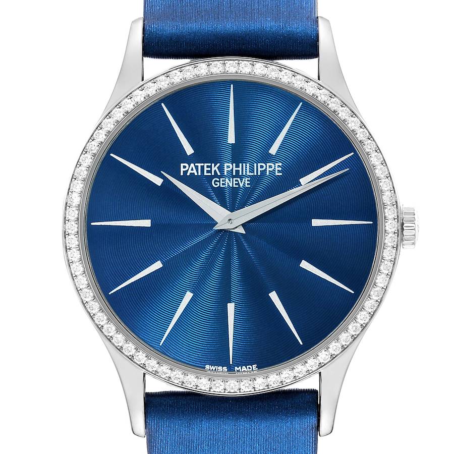 Patek Philippe Calatrava White Gold Blue Dial Diamond Ladies Watch 4897 SwissWatchExpo