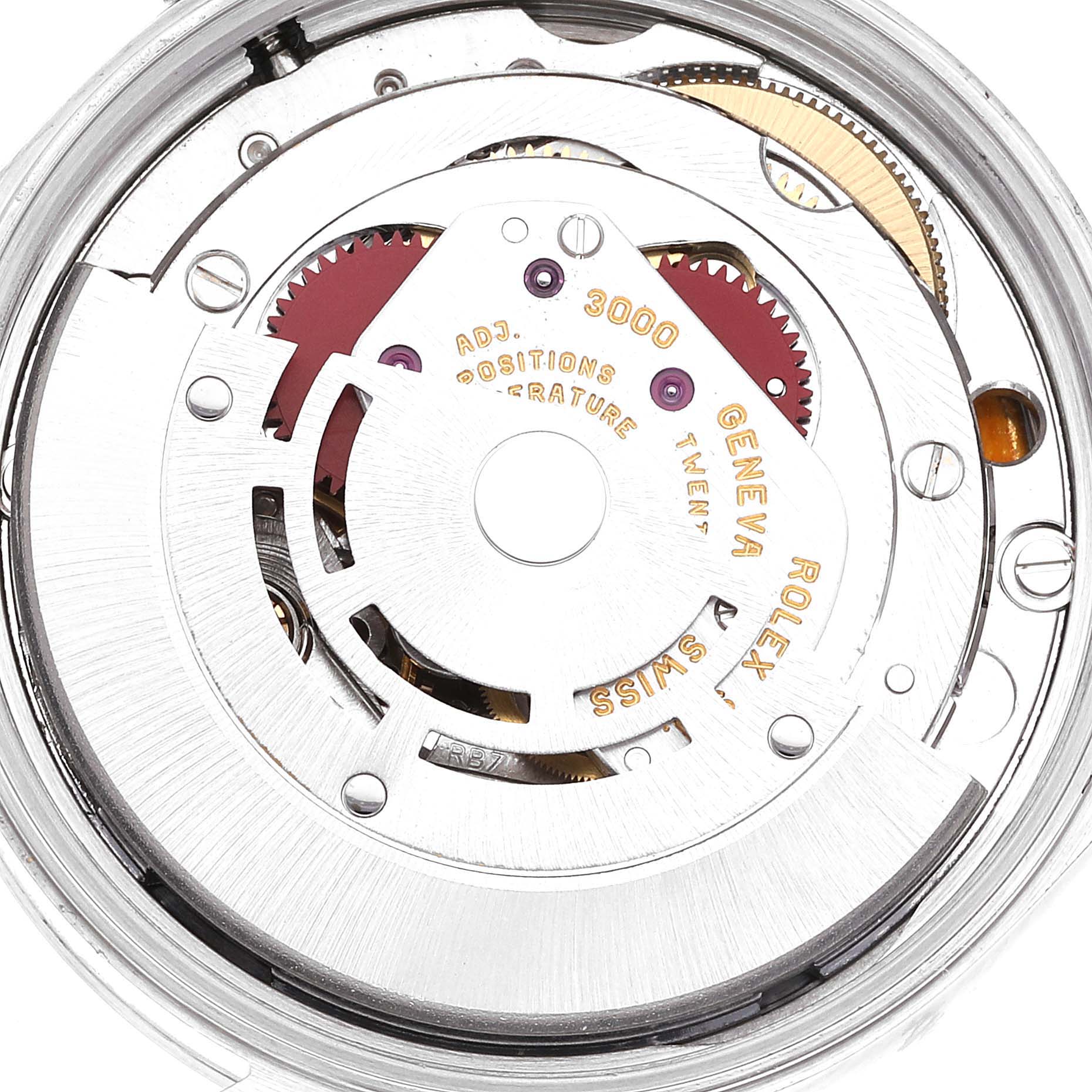 This image shows the internal mechanism and components of a Rolex Air-King 14000 Men's Stainless Steel Blue Dial 14000 Men's Stainless Steel Blue Dial watch from a top-down angle.