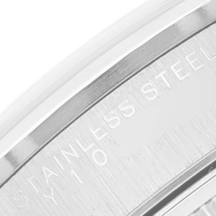 The image shows a close-up of the stainless steel part of a Rolex Air-King 14000M Men's Stainless Steel Black Dial 14000M Men's Stainless Steel Black Dial watch, highlighting the engraved text.