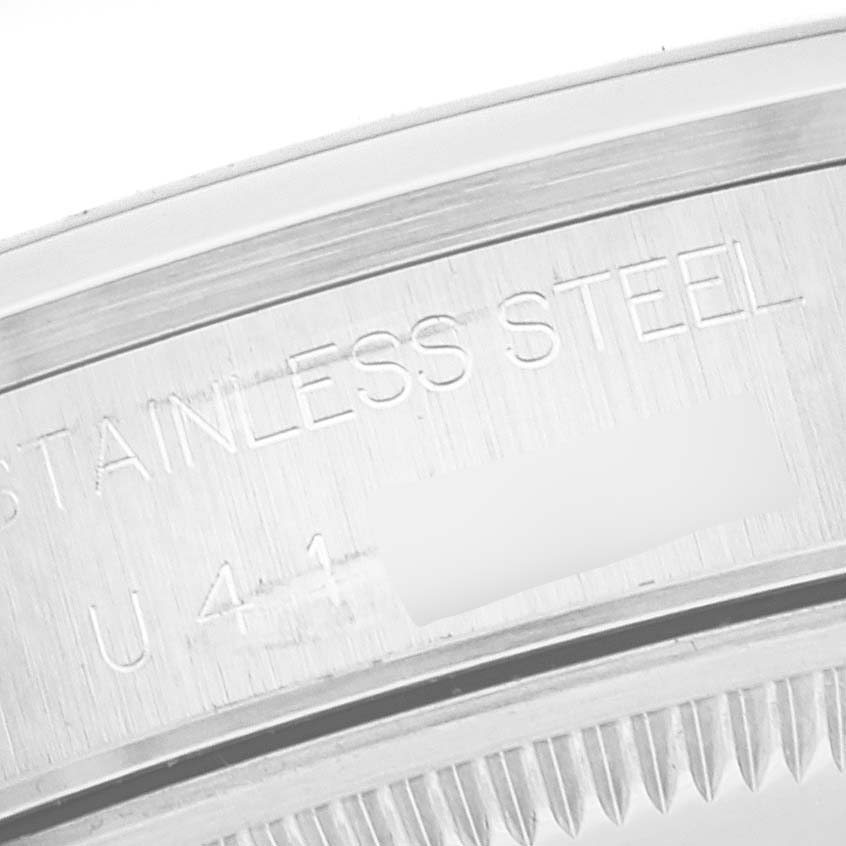 The image shows a close-up of the case back and bezel of a Rolex Air-King 14000 Men's Stainless Steel Silver Dial 14000 Men's Stainless Steel Silver Dial watch in stainless steel.