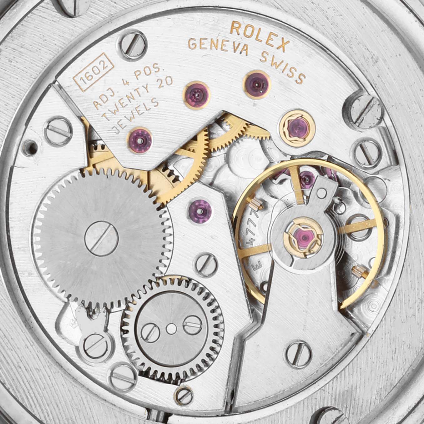 This image shows the intricate internal mechanism and movement parts of a Rolex Cellini 5115/9 Men's White Gold Silver Dial 5115/9 Men's White Gold Silver Dial watch.