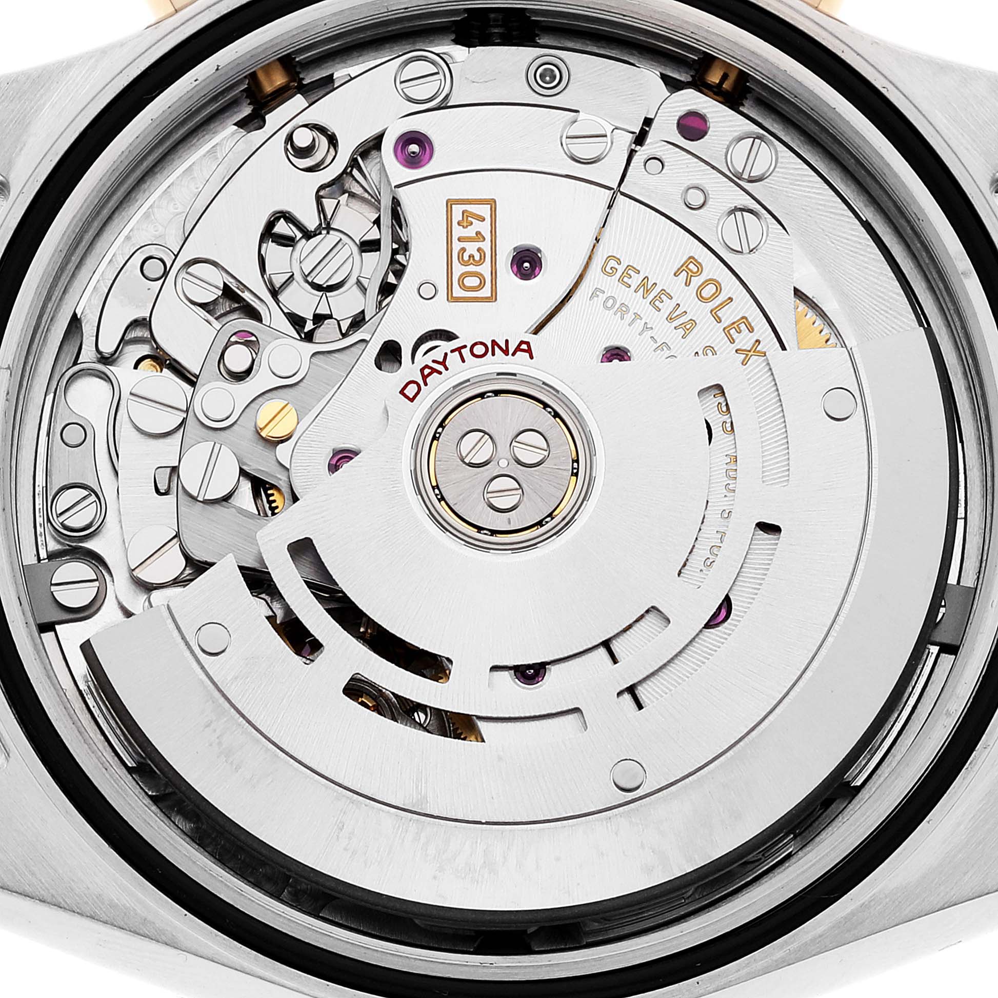 This is a close-up view of the movement mechanism inside the Rolex Daytona 116503 Men
s Steel and Gold (two tone) White Dial 116503 Men
s Steel and Gold (two tone) White Dial watch model.