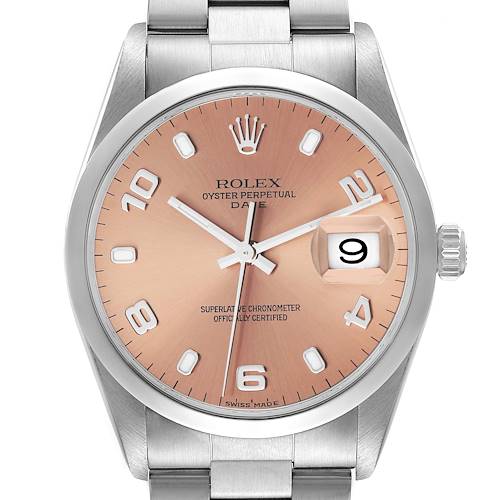 Photo of Rolex Date Salmon Dial Smooth Bezel Steel Mens Watch 15200 Box Papers