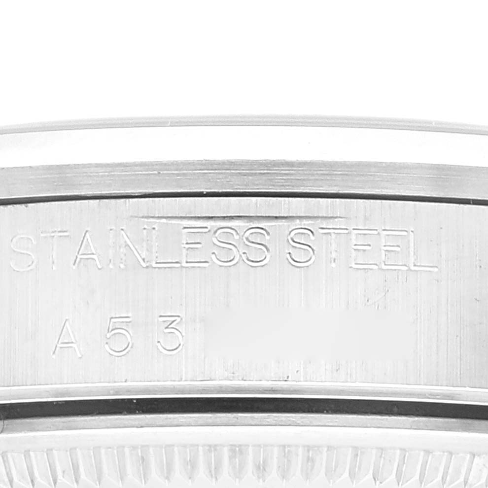 This image shows a close-up of the side engraving on a stainless steel Rolex Date 15200 Men's Stainless Steel Pink Dial 15200 Men's Stainless Steel Pink Dial model watch.