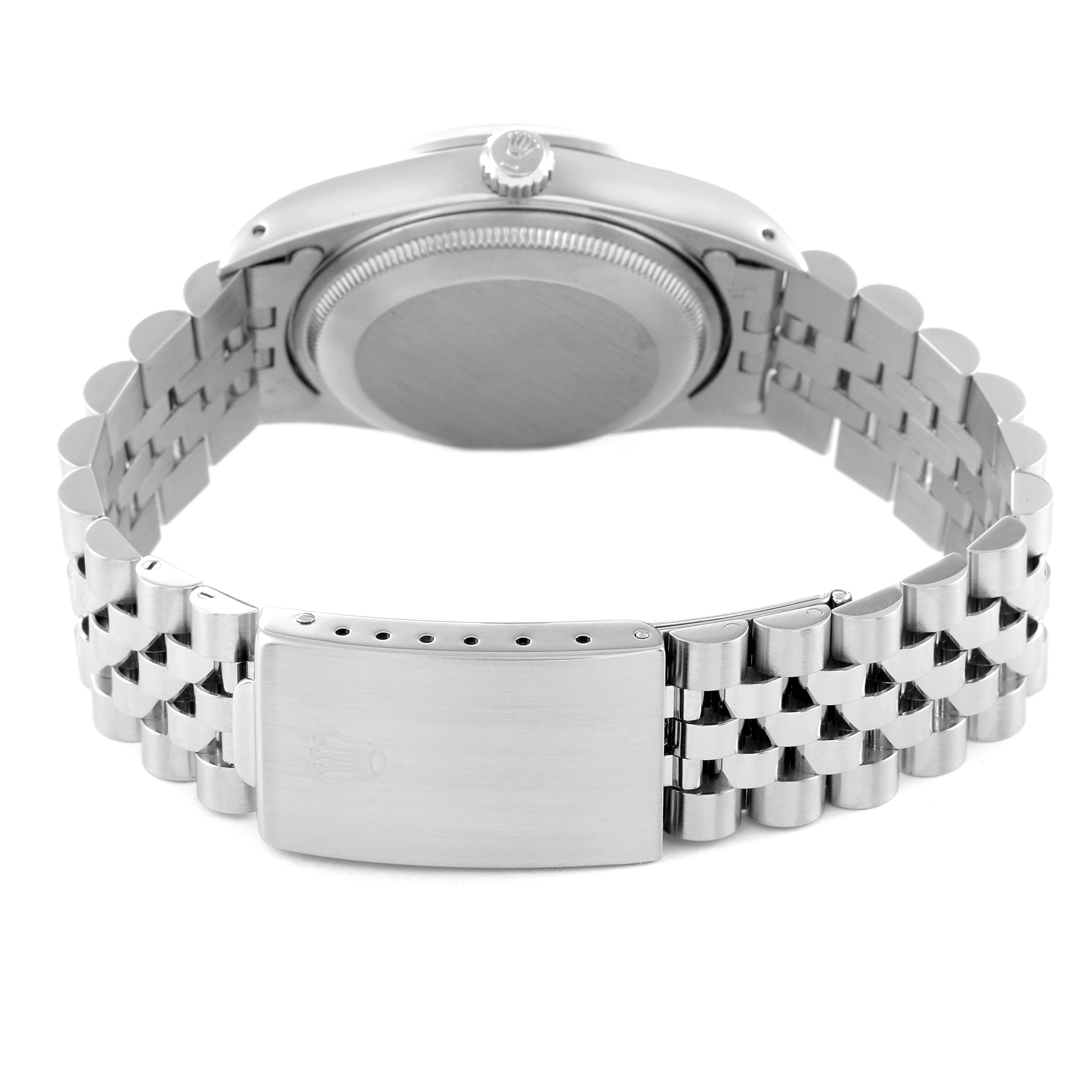 This image shows the back view of a Rolex Date 15200 Men's Stainless Steel Silver Dial 15200 Men's Stainless Steel Silver Dial model watch, featuring its case back, crown, and metal bracelet with clasp.