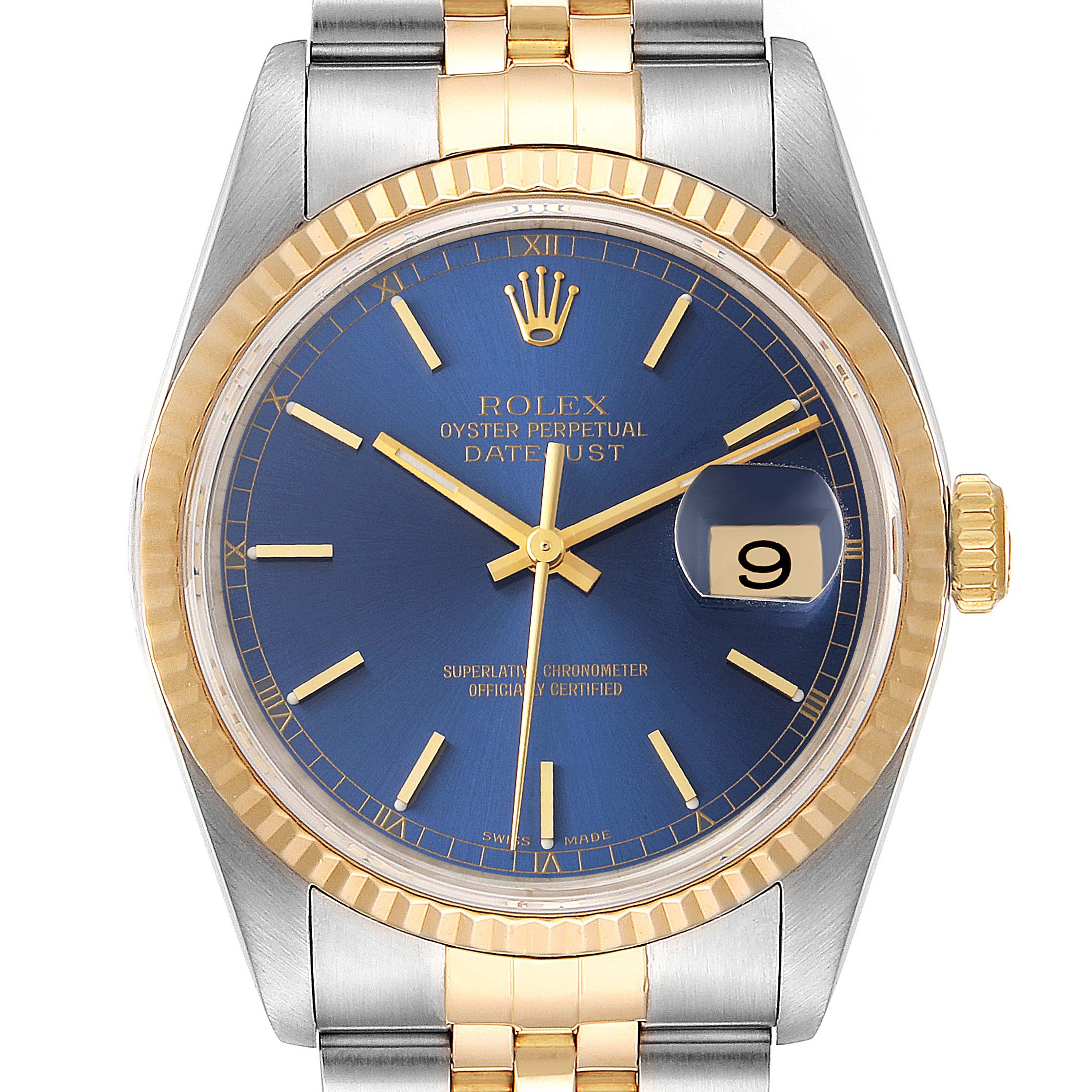 Rolex Datejust 36 Steel 18k Yellow Gold Blue Dial Mens Watch 16233 ...