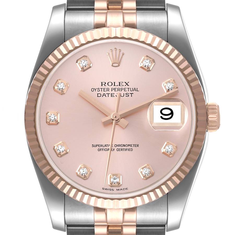Rolex Datejust Steel Rose Gold Diamond Mens Watch 116231 SwissWatchExpo