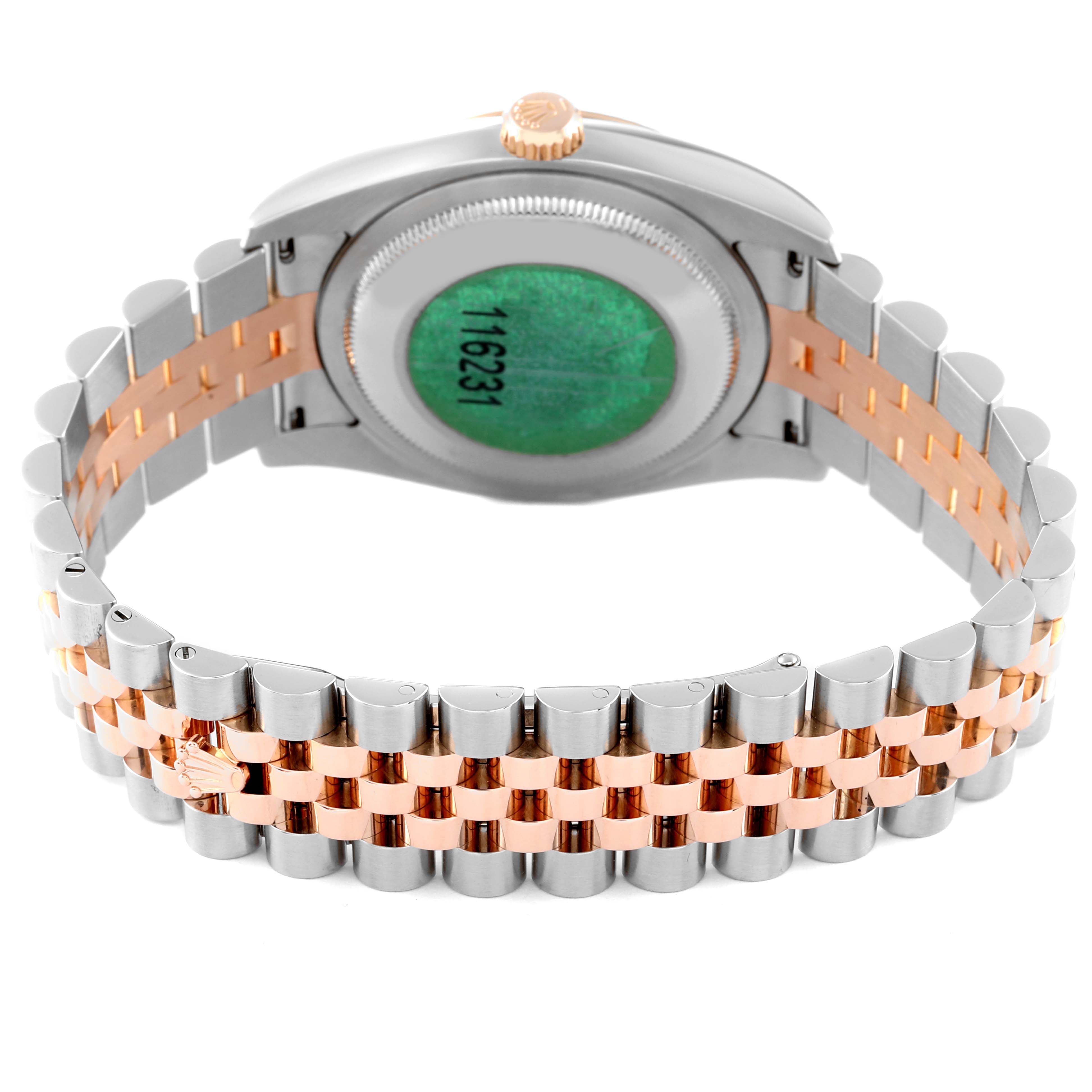 This image shows the back view of the Rolex Datejust 116231 Men's Steel and Gold (two tone) Pink Dial 116231 Men's Steel and Gold (two tone) Pink Dial watch, emphasizing the bracelet and case back details.
