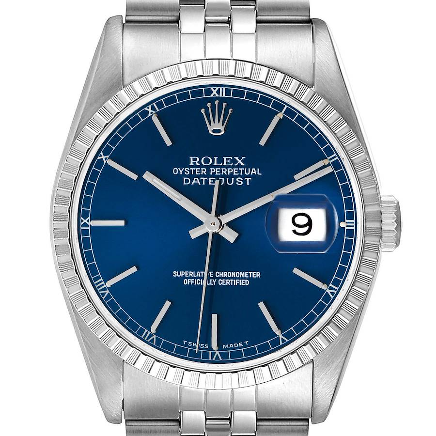 Rolex Datejust Blue Dial Jubilee Bracelet Steel Mens Watch 16220 SwissWatchExpo