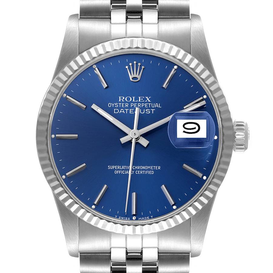 Rolex Datejust Blue Dial Vintage Steel Mens Watch 16030 SwissWatchExpo